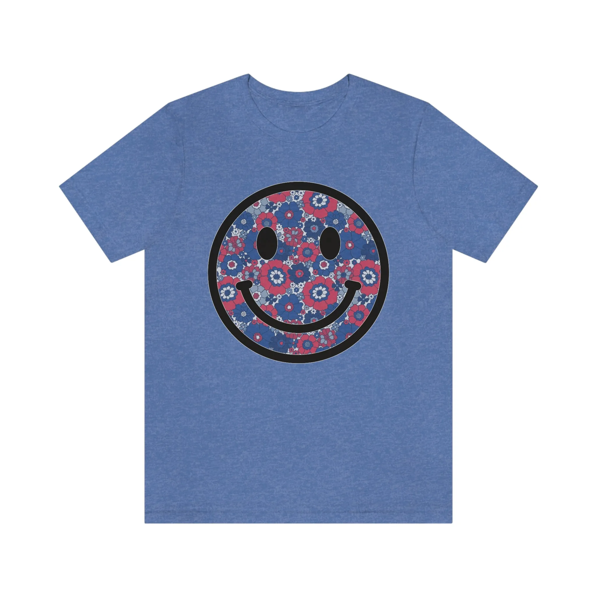 Fourth Of July Red White And Blue Floral Smiley Tee - Unisex Shirt