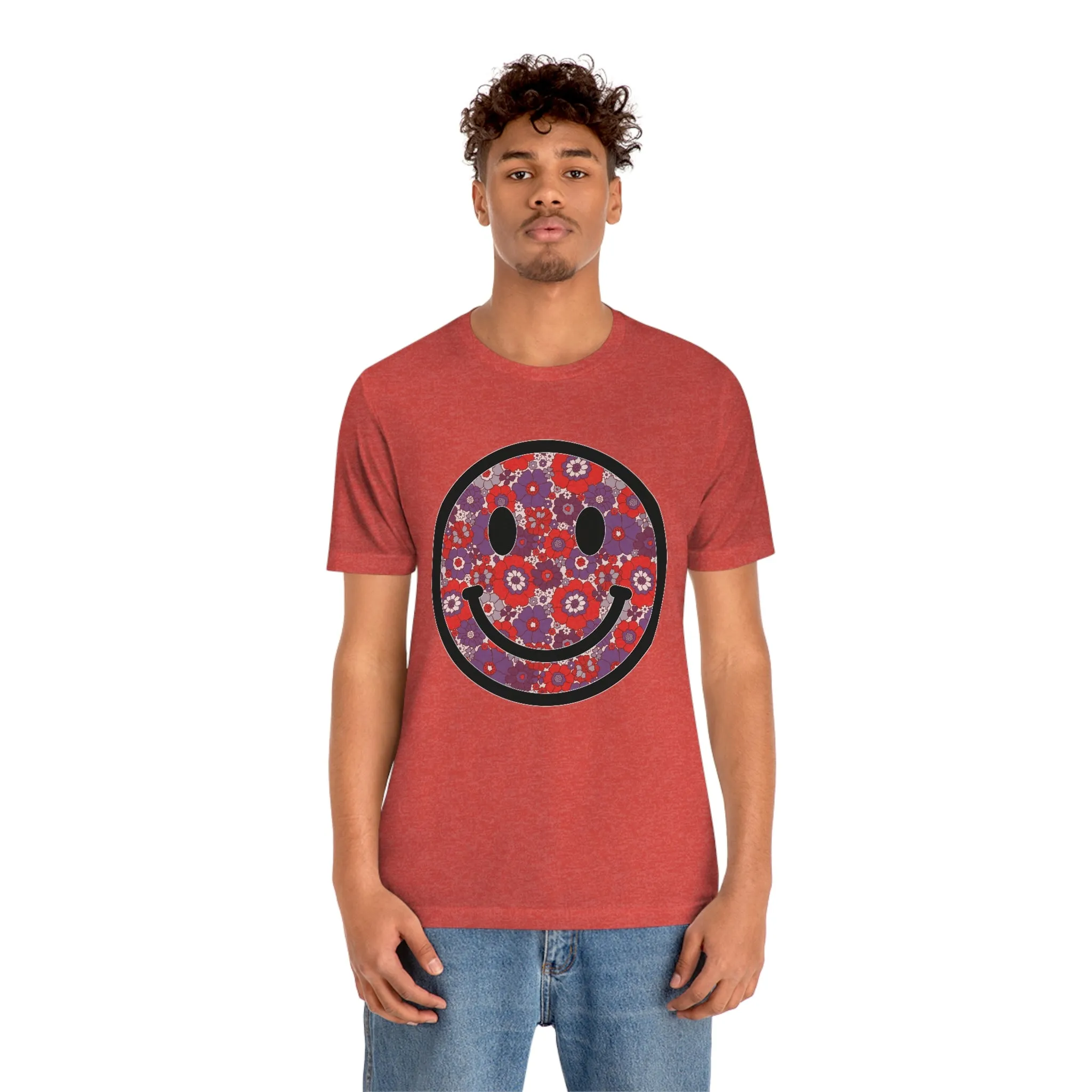 Fourth Of July Red White And Blue Floral Smiley Tee - Unisex Shirt