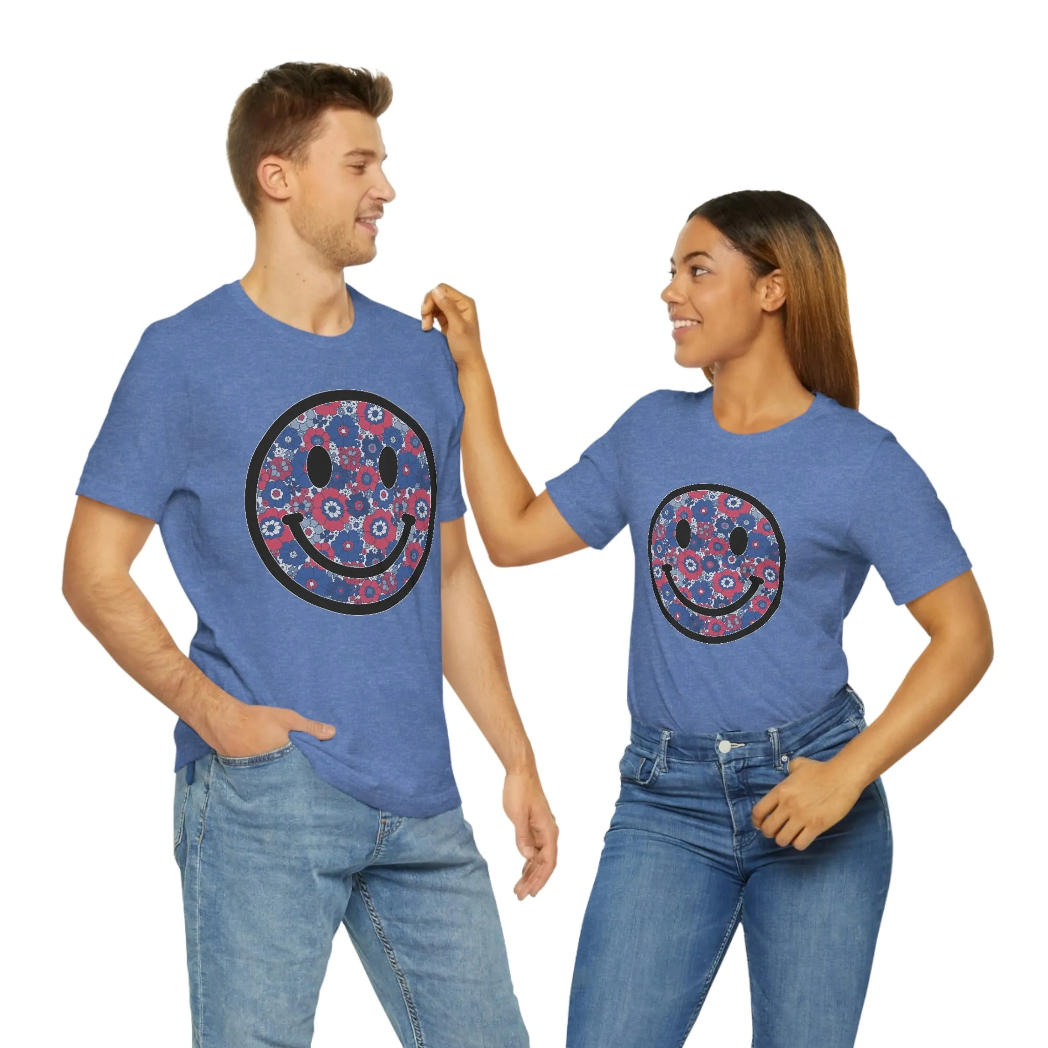 Fourth Of July Red White And Blue Floral Smiley Tee - Unisex Shirt