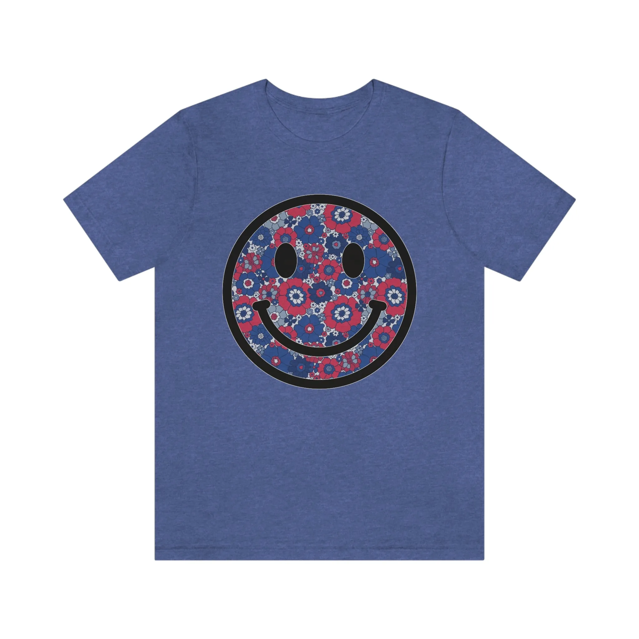 Fourth Of July Red White And Blue Floral Smiley Tee - Unisex Shirt