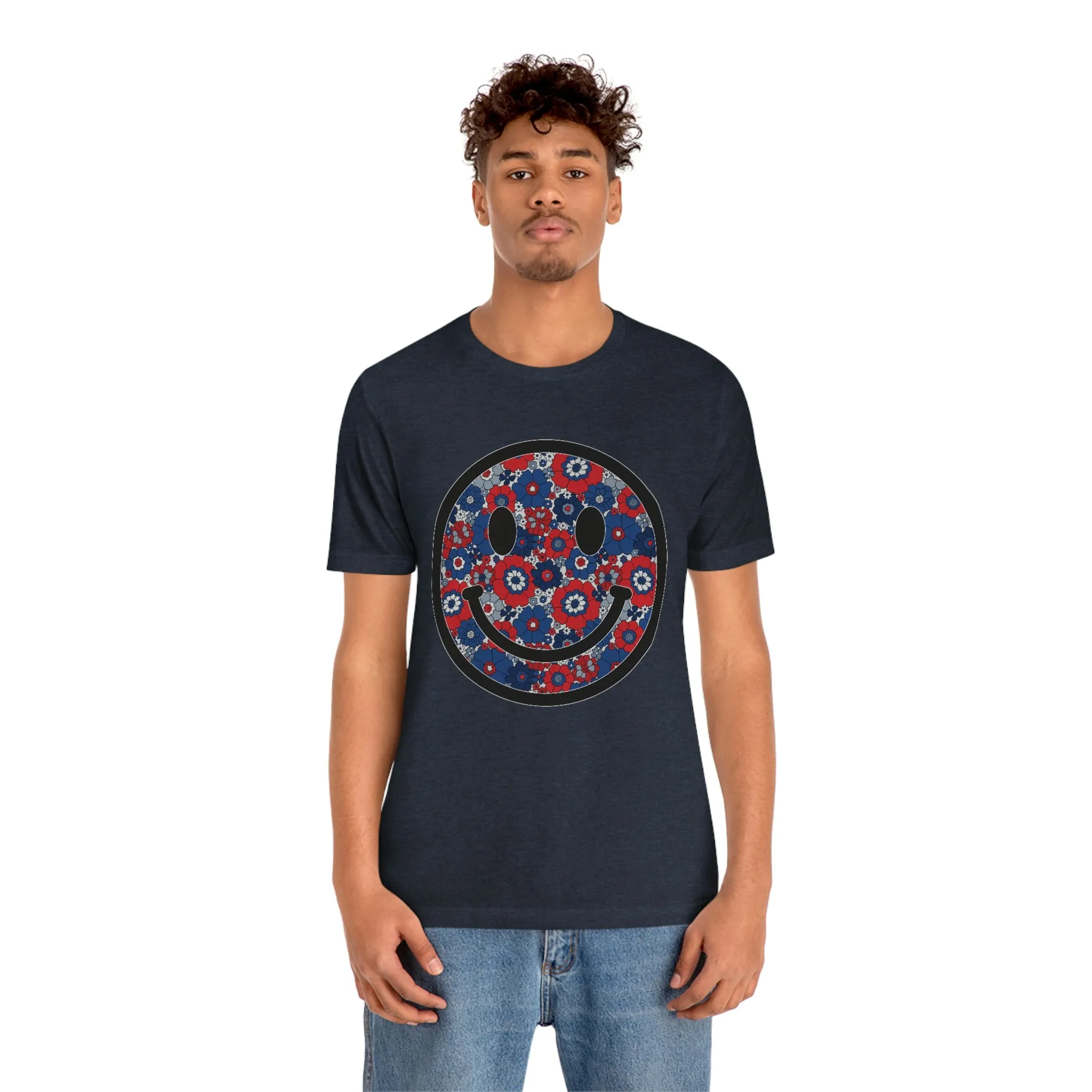 Fourth Of July Red White And Blue Floral Smiley Tee - Unisex Shirt