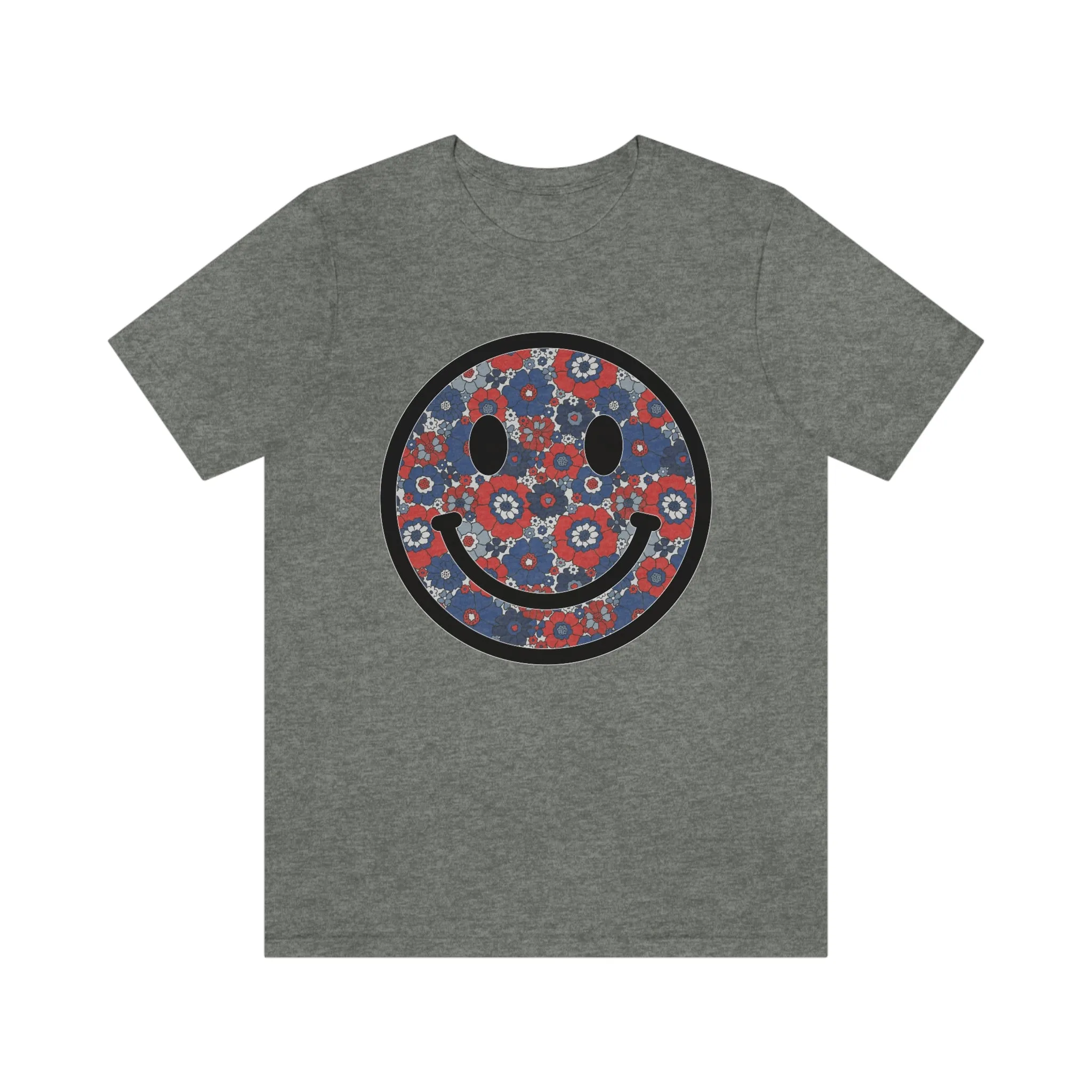 Fourth Of July Red White And Blue Floral Smiley Tee - Unisex Shirt