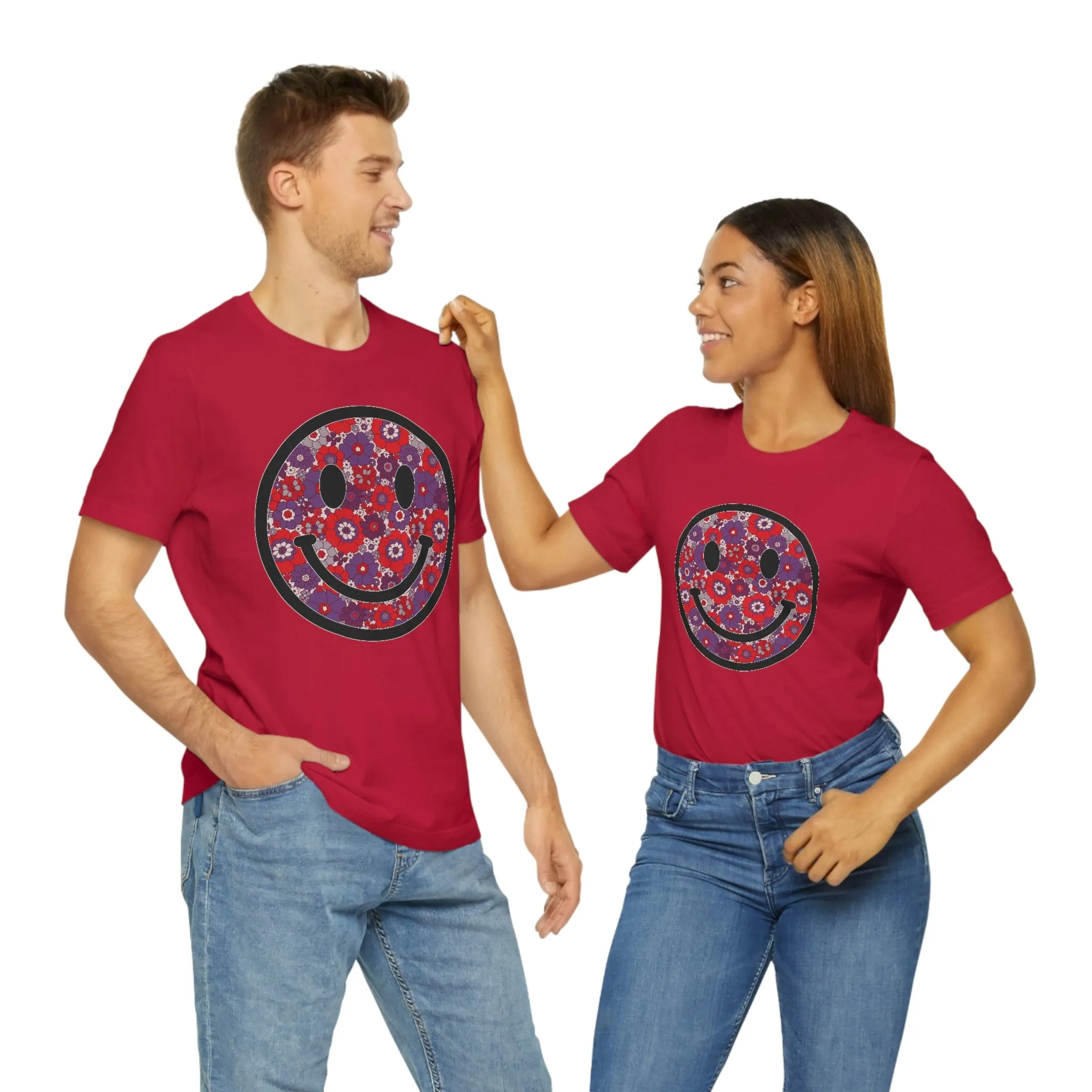 Fourth Of July Red White And Blue Floral Smiley Tee - Unisex Shirt