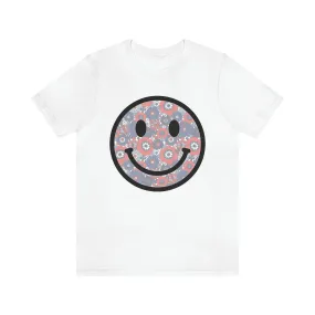 Fourth Of July Red White And Blue Floral Smiley Tee - Unisex Shirt