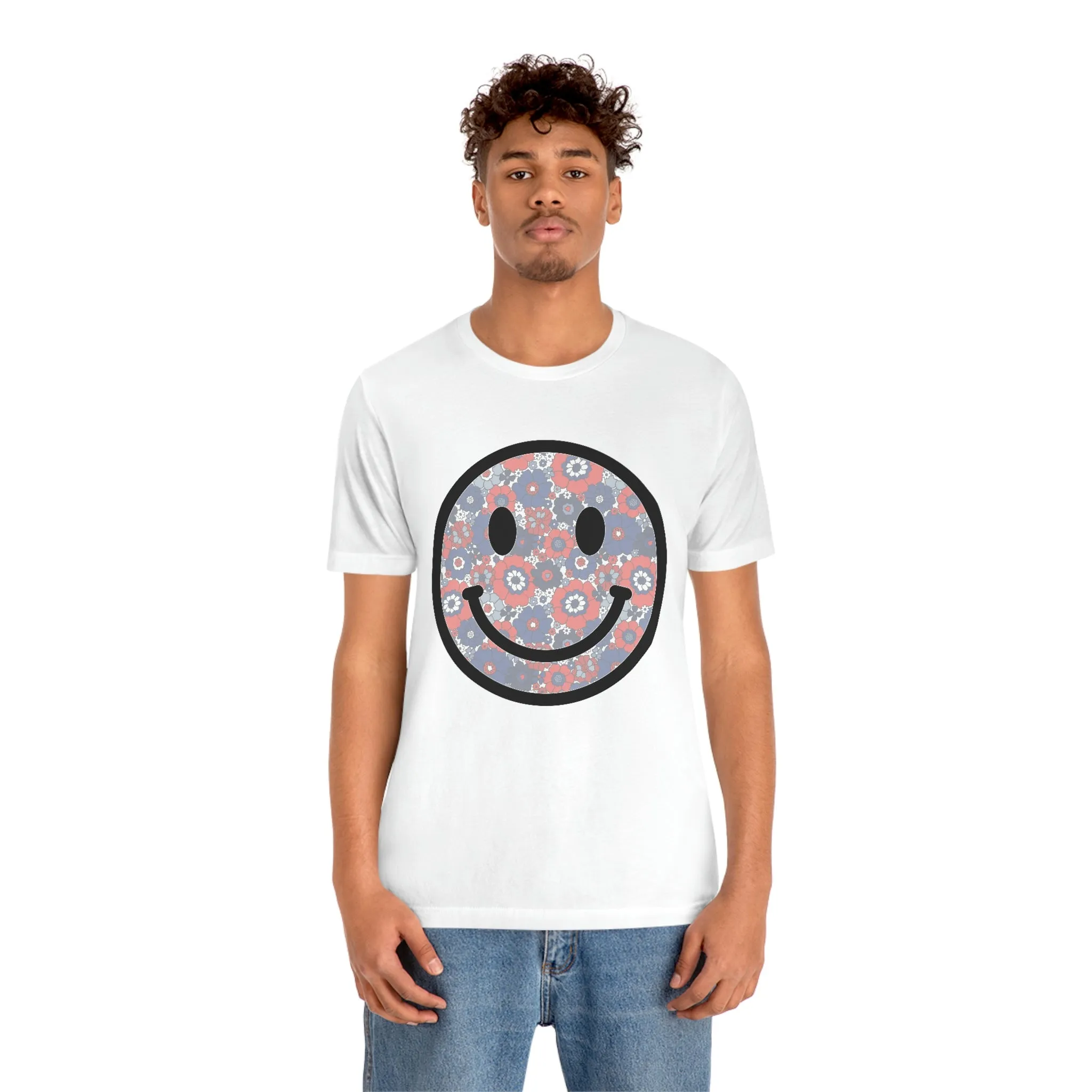 Fourth Of July Red White And Blue Floral Smiley Tee - Unisex Shirt