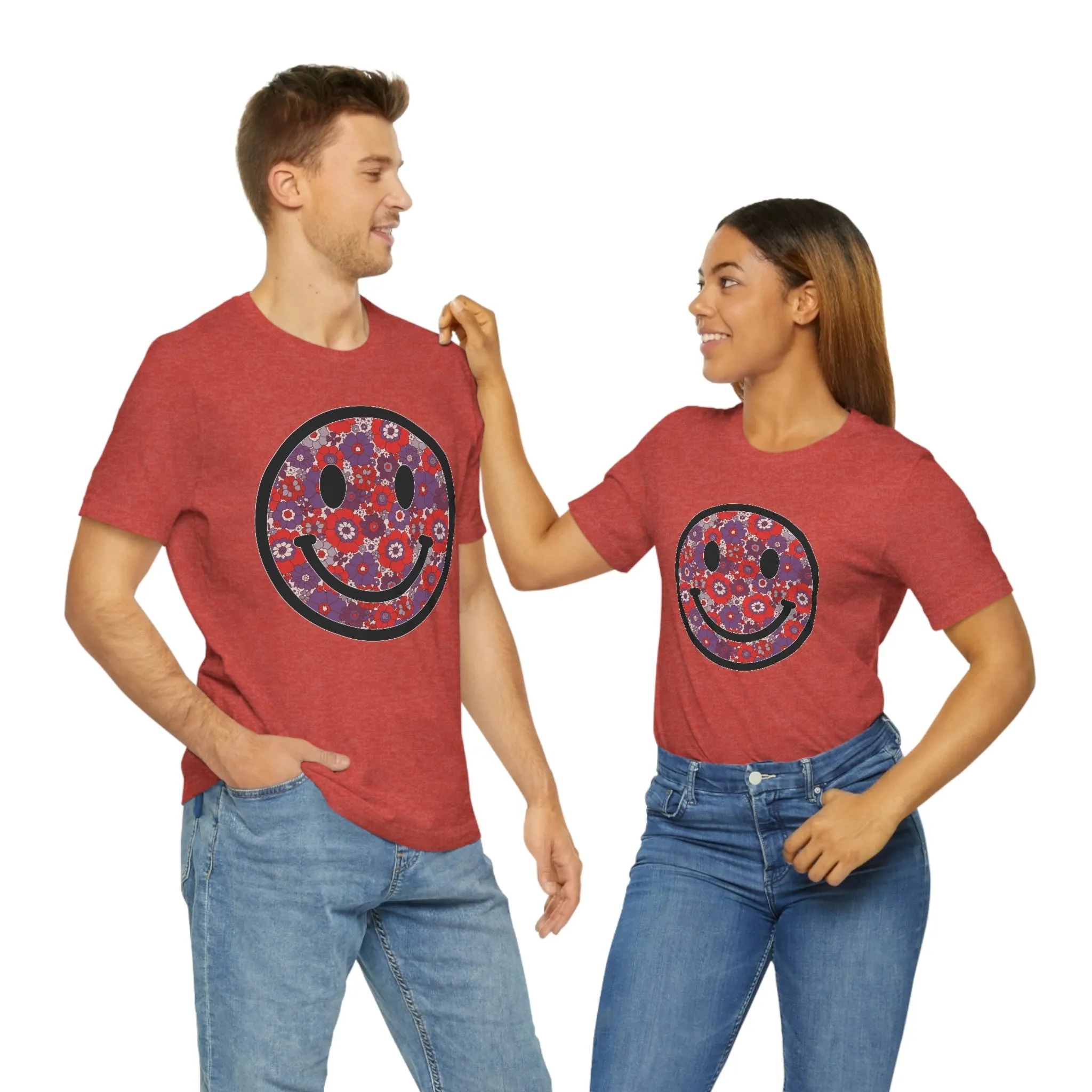 Fourth Of July Red White And Blue Floral Smiley Tee - Unisex Shirt