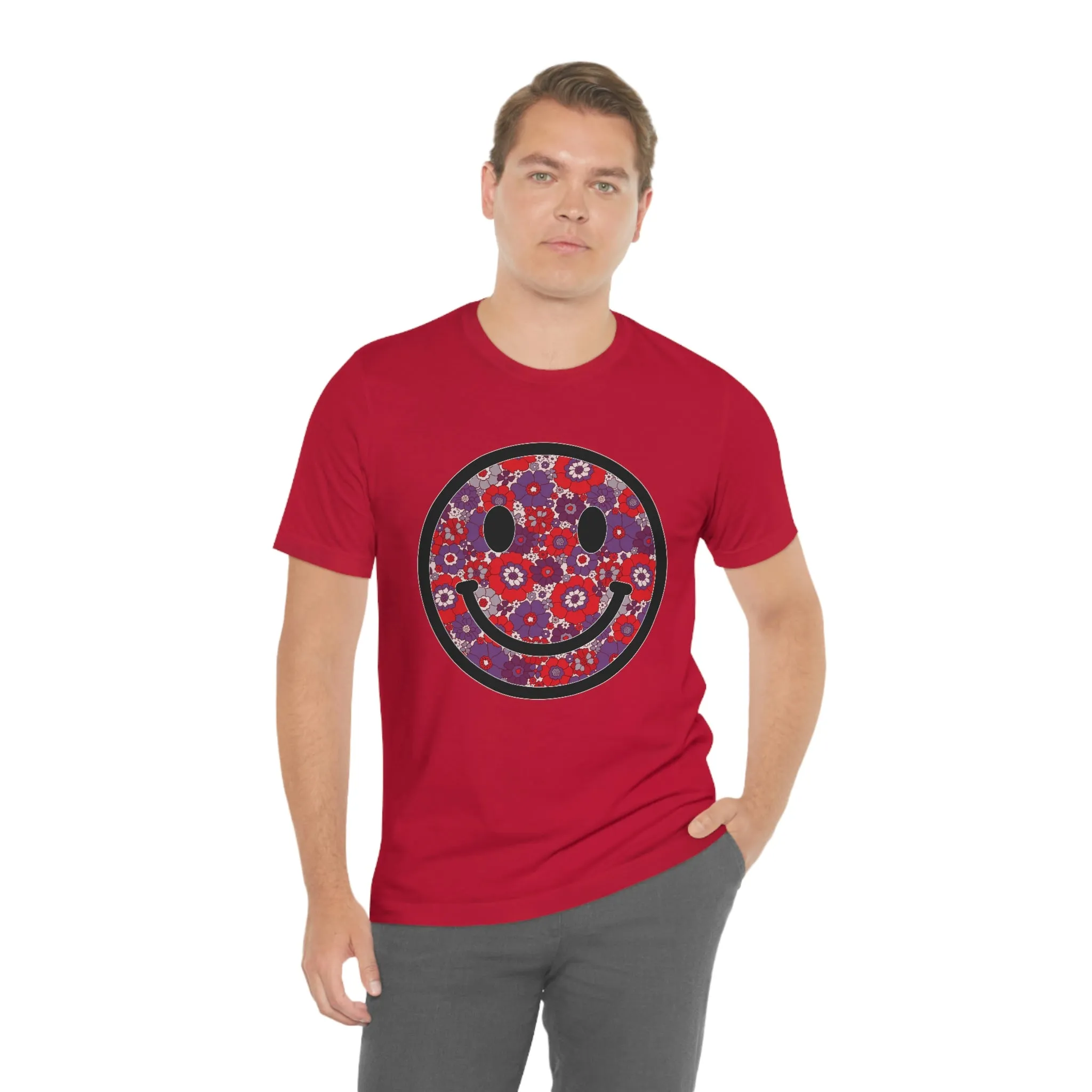 Fourth Of July Red White And Blue Floral Smiley Tee - Unisex Shirt