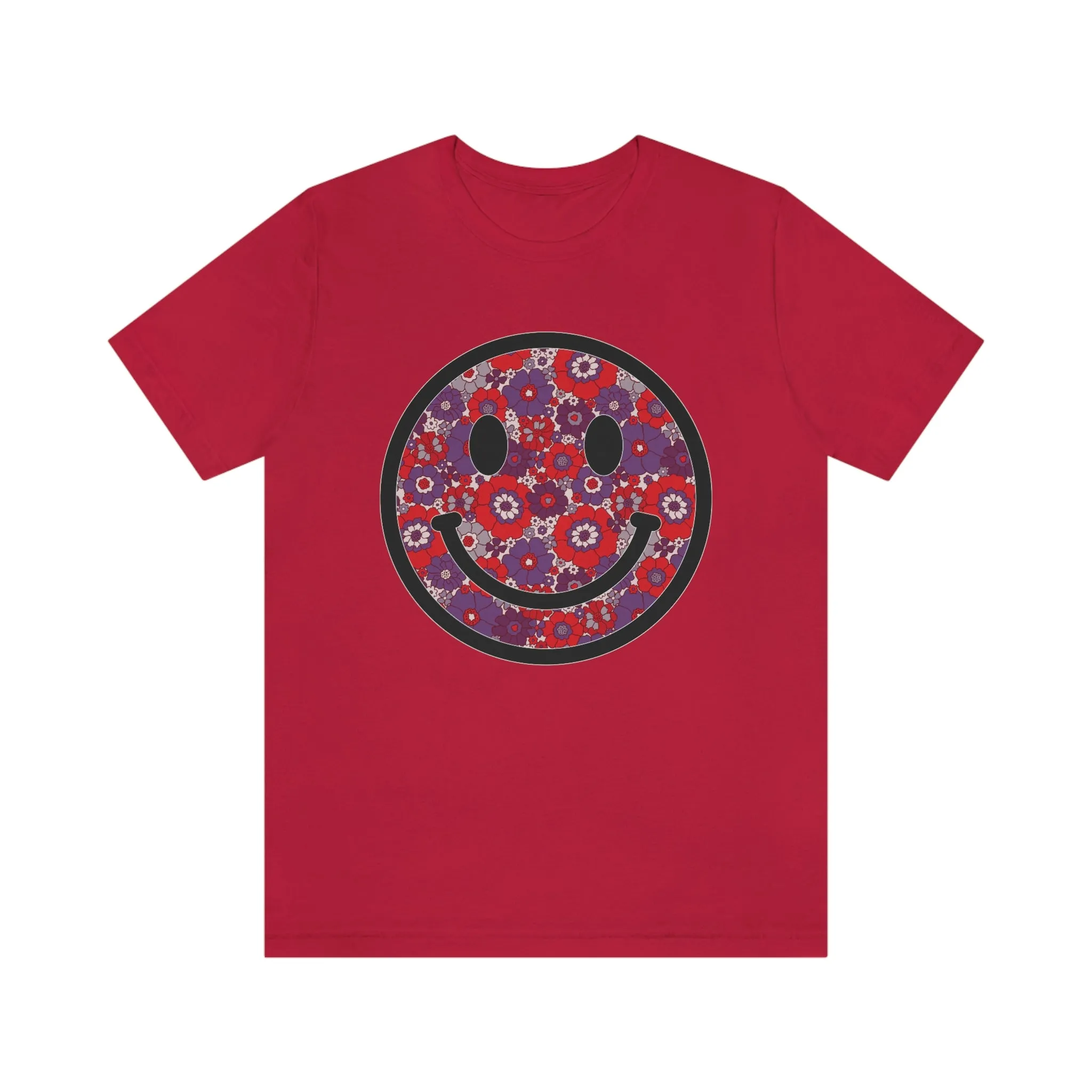 Fourth Of July Red White And Blue Floral Smiley Tee - Unisex Shirt