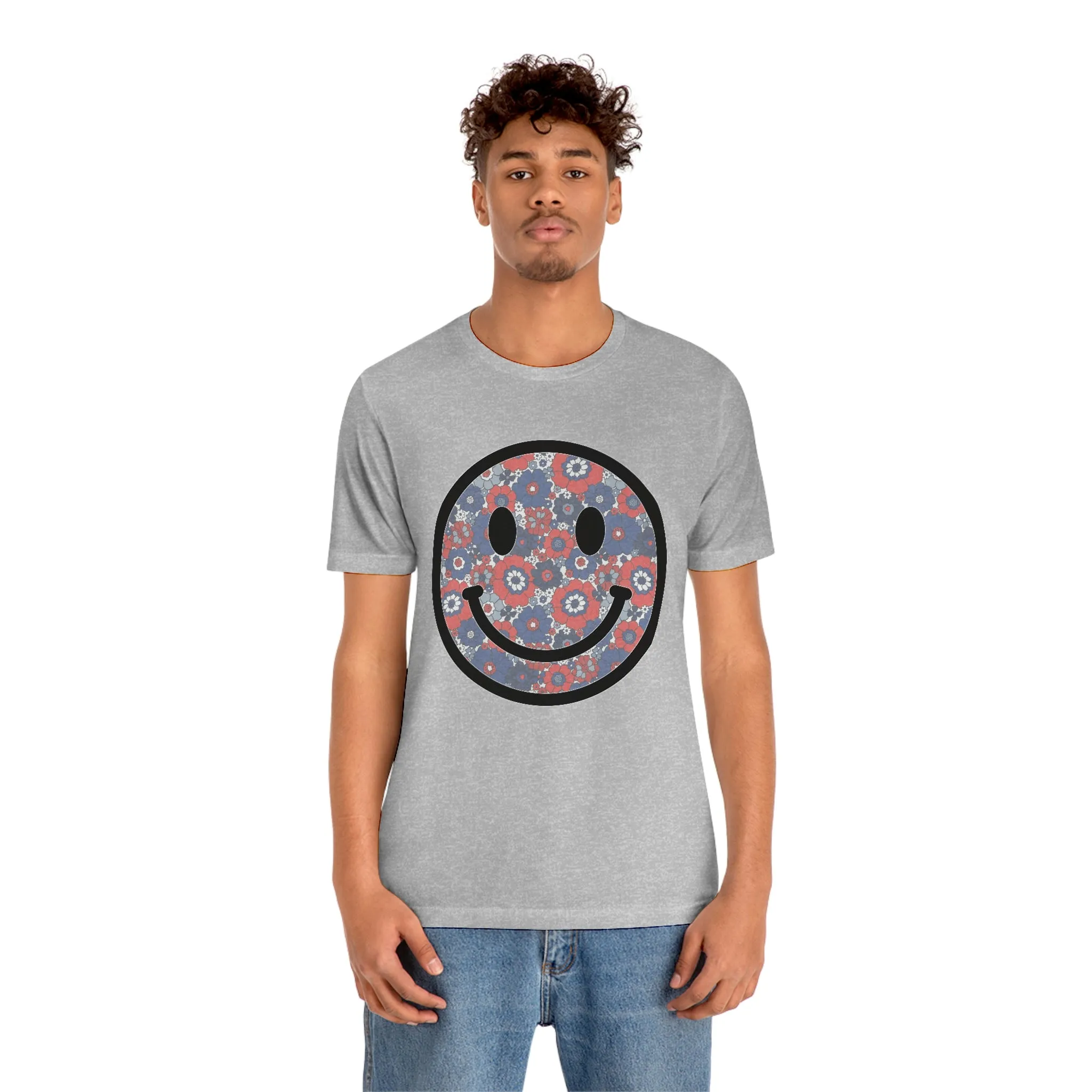 Fourth Of July Red White And Blue Floral Smiley Tee - Unisex Shirt