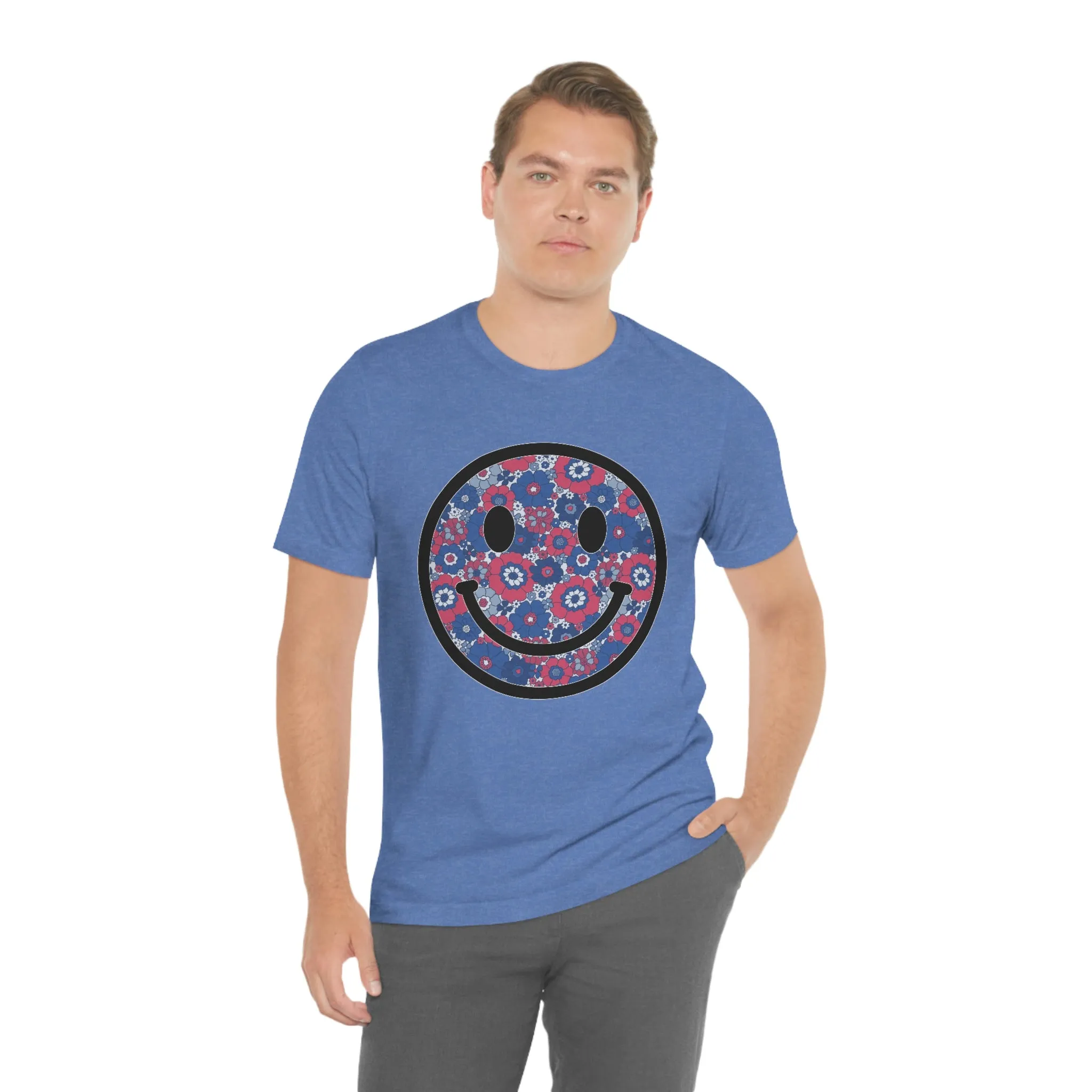 Fourth Of July Red White And Blue Floral Smiley Tee - Unisex Shirt