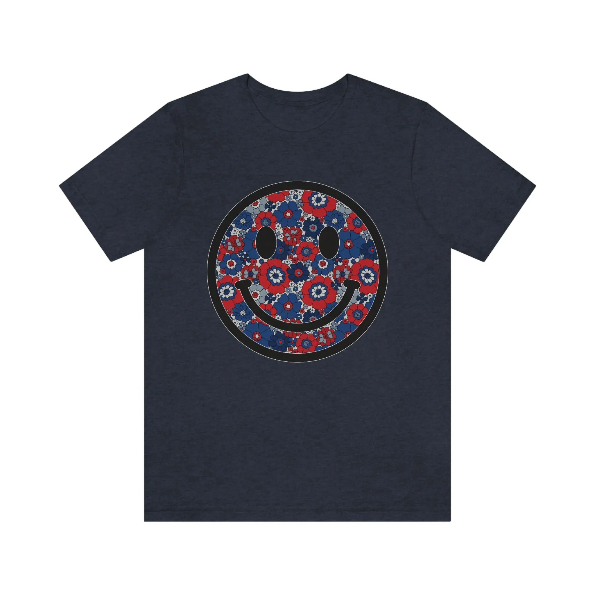 Fourth Of July Red White And Blue Floral Smiley Tee - Unisex Shirt