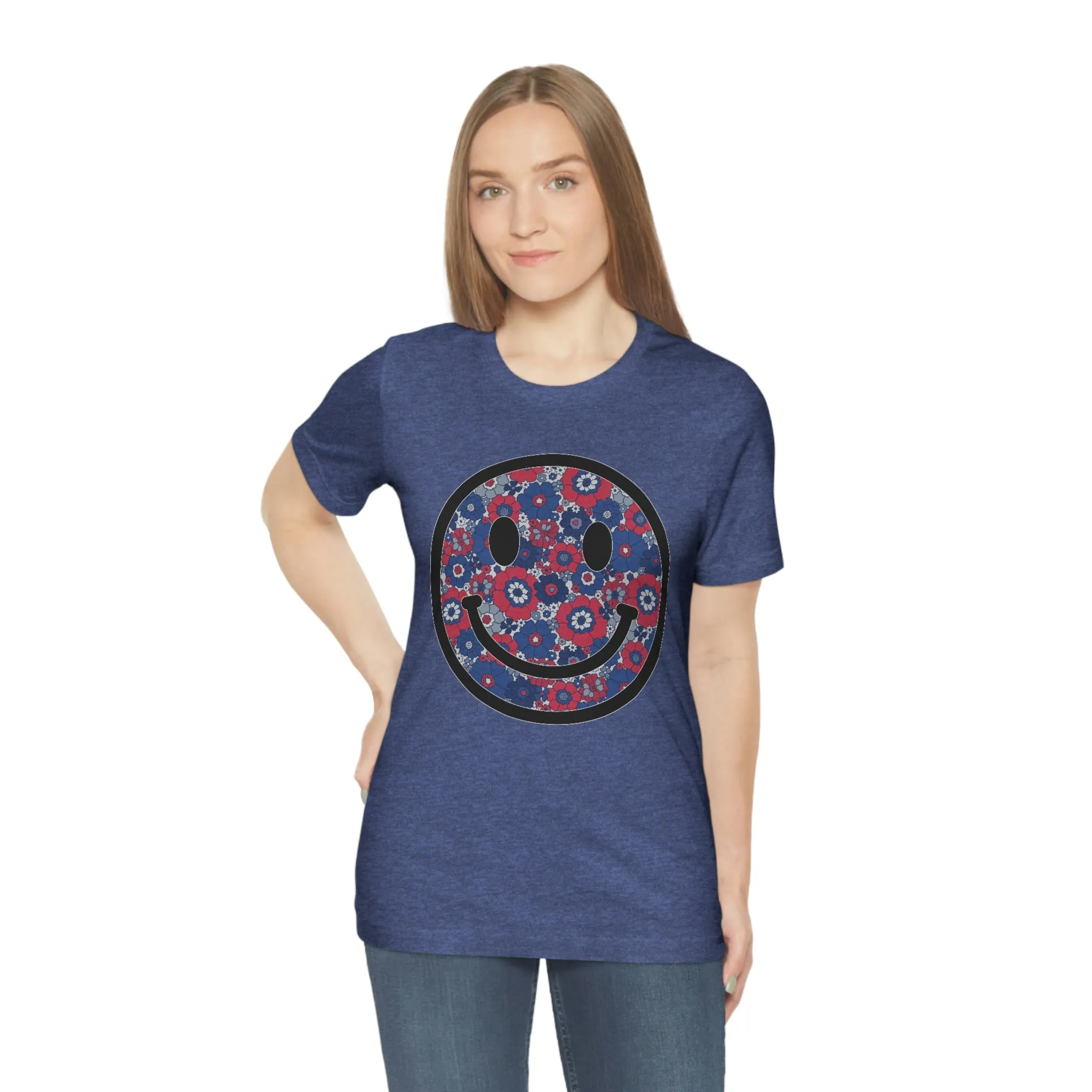 Fourth Of July Red White And Blue Floral Smiley Tee - Unisex Shirt