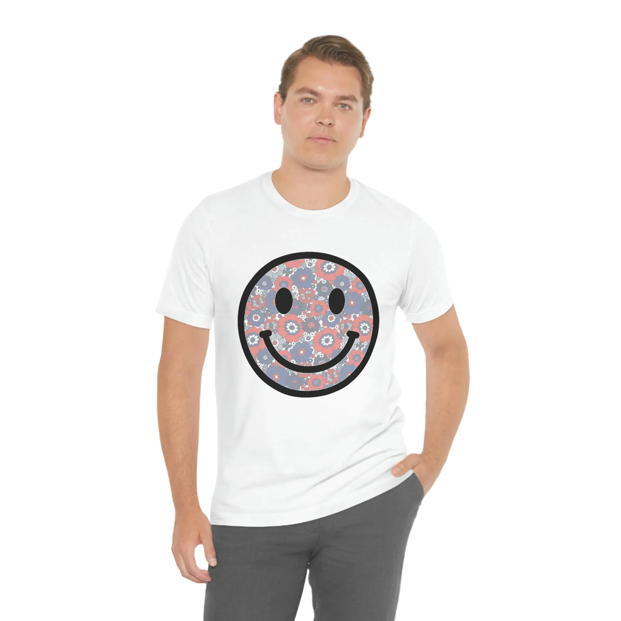 Fourth Of July Red White And Blue Floral Smiley Tee - Unisex Shirt