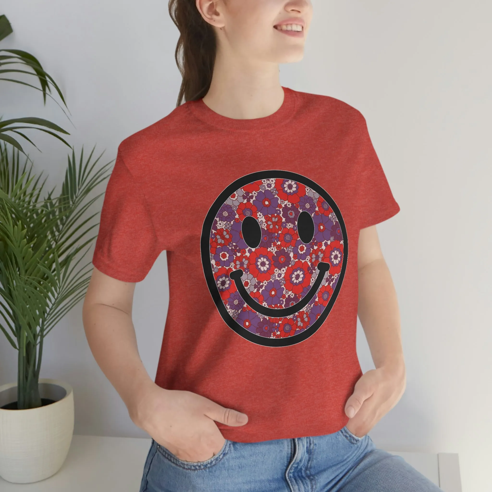 Fourth Of July Red White And Blue Floral Smiley Tee - Unisex Shirt