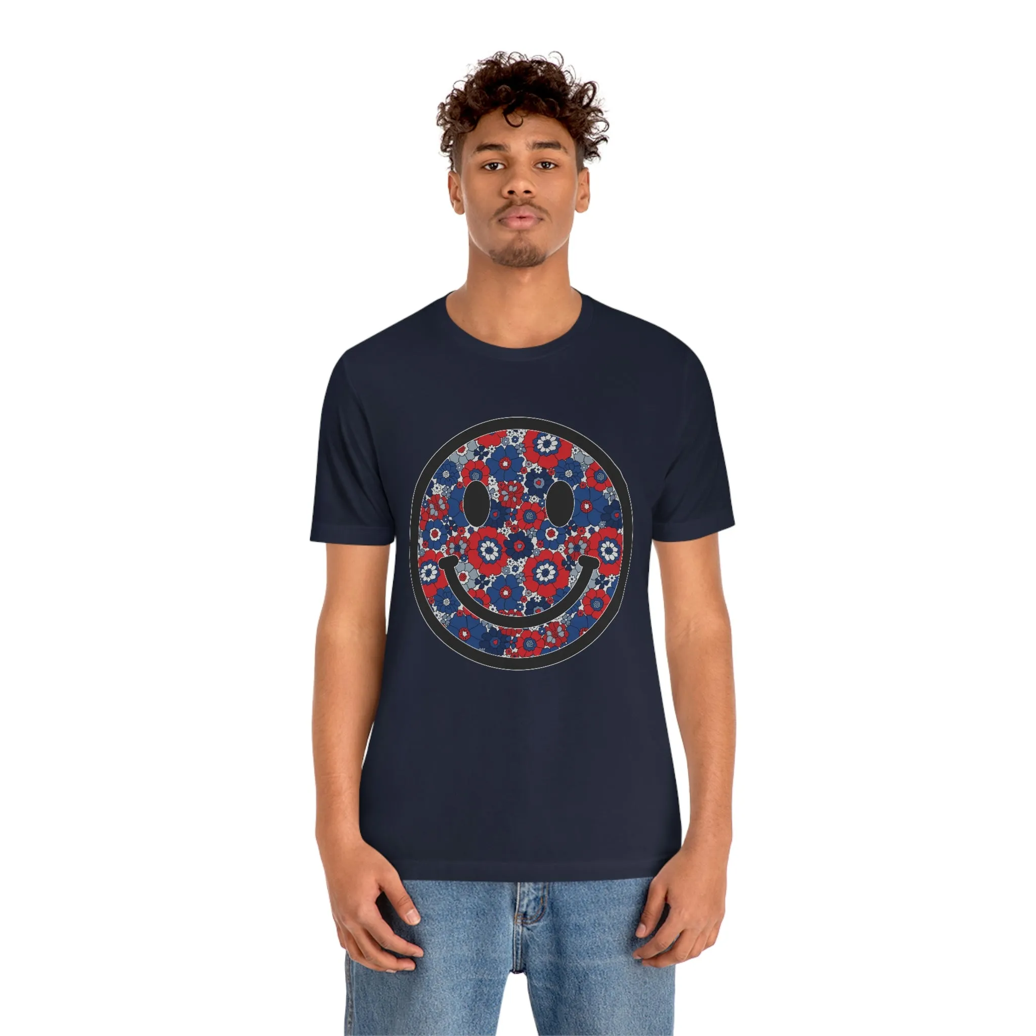 Fourth Of July Red White And Blue Floral Smiley Tee - Unisex Shirt