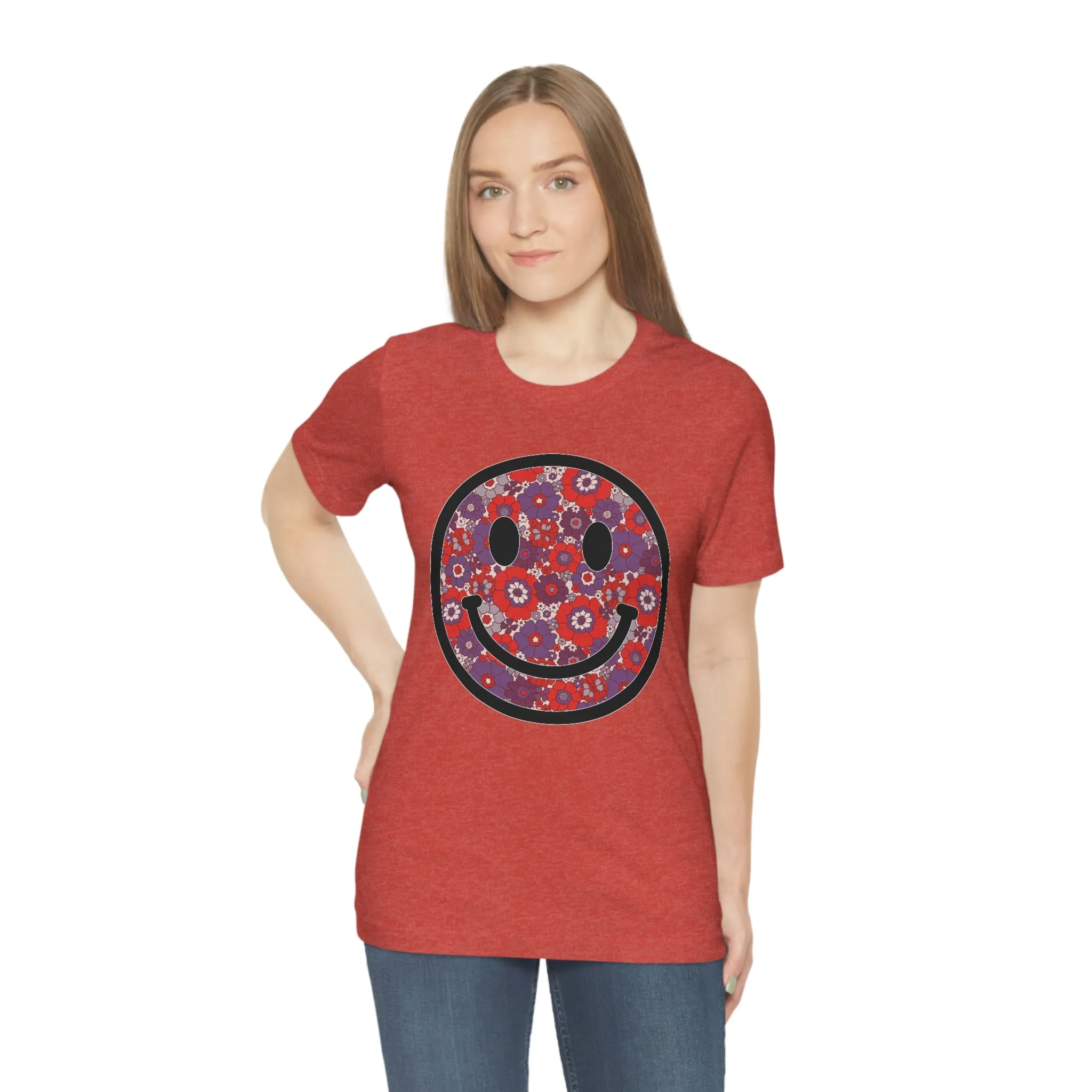 Fourth Of July Red White And Blue Floral Smiley Tee - Unisex Shirt