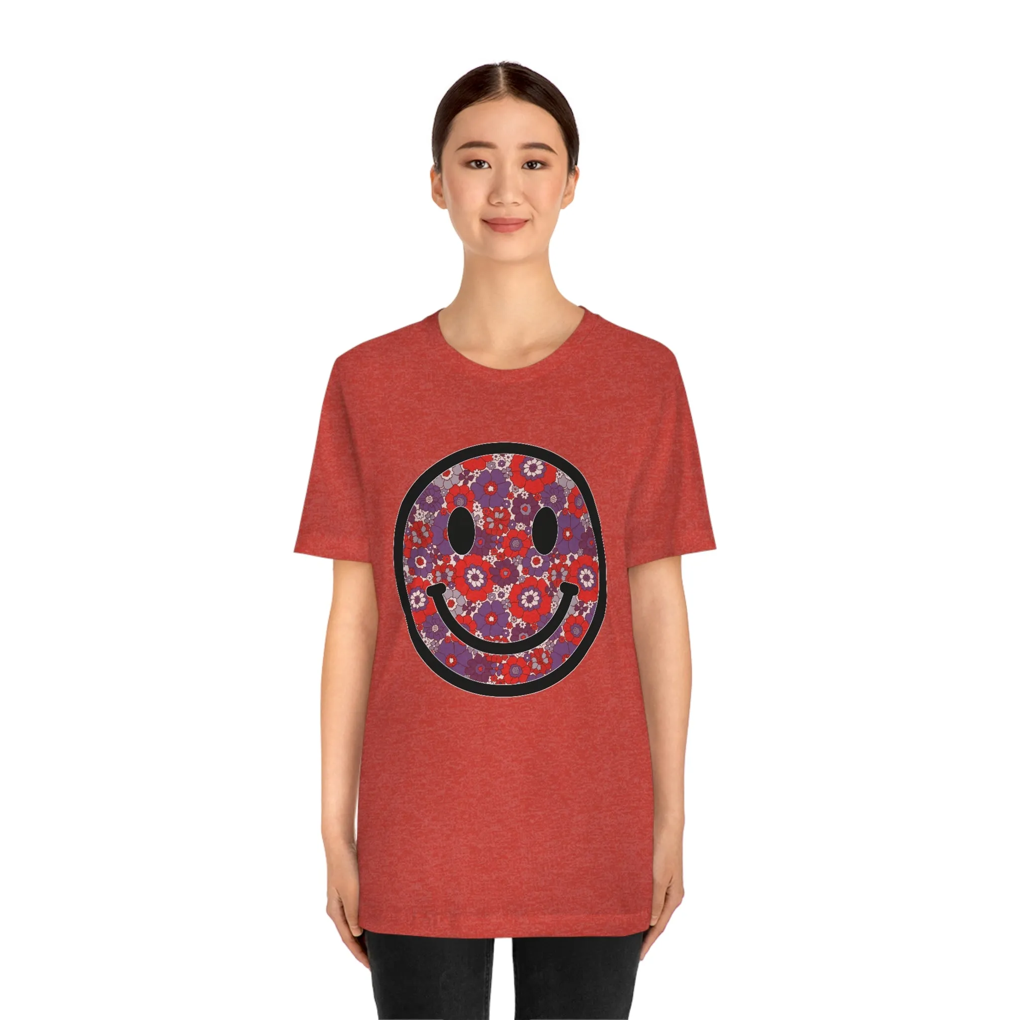 Fourth Of July Red White And Blue Floral Smiley Tee - Unisex Shirt