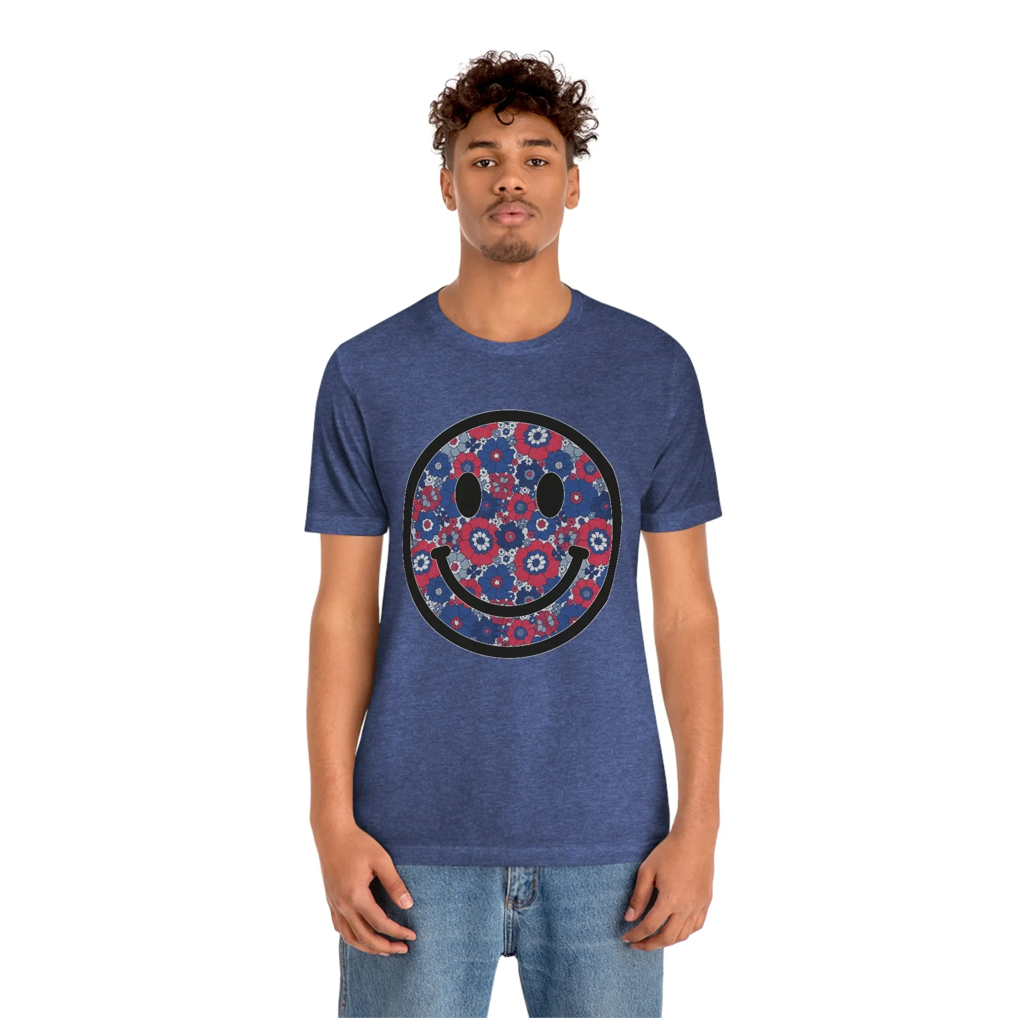 Fourth Of July Red White And Blue Floral Smiley Tee - Unisex Shirt