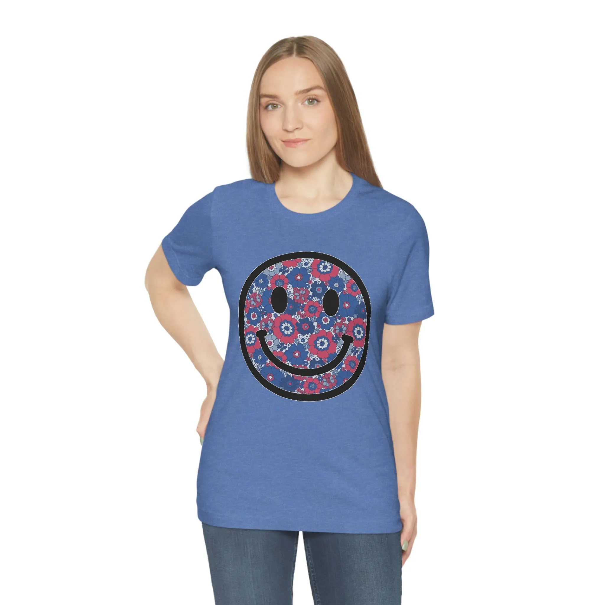 Fourth Of July Red White And Blue Floral Smiley Tee - Unisex Shirt