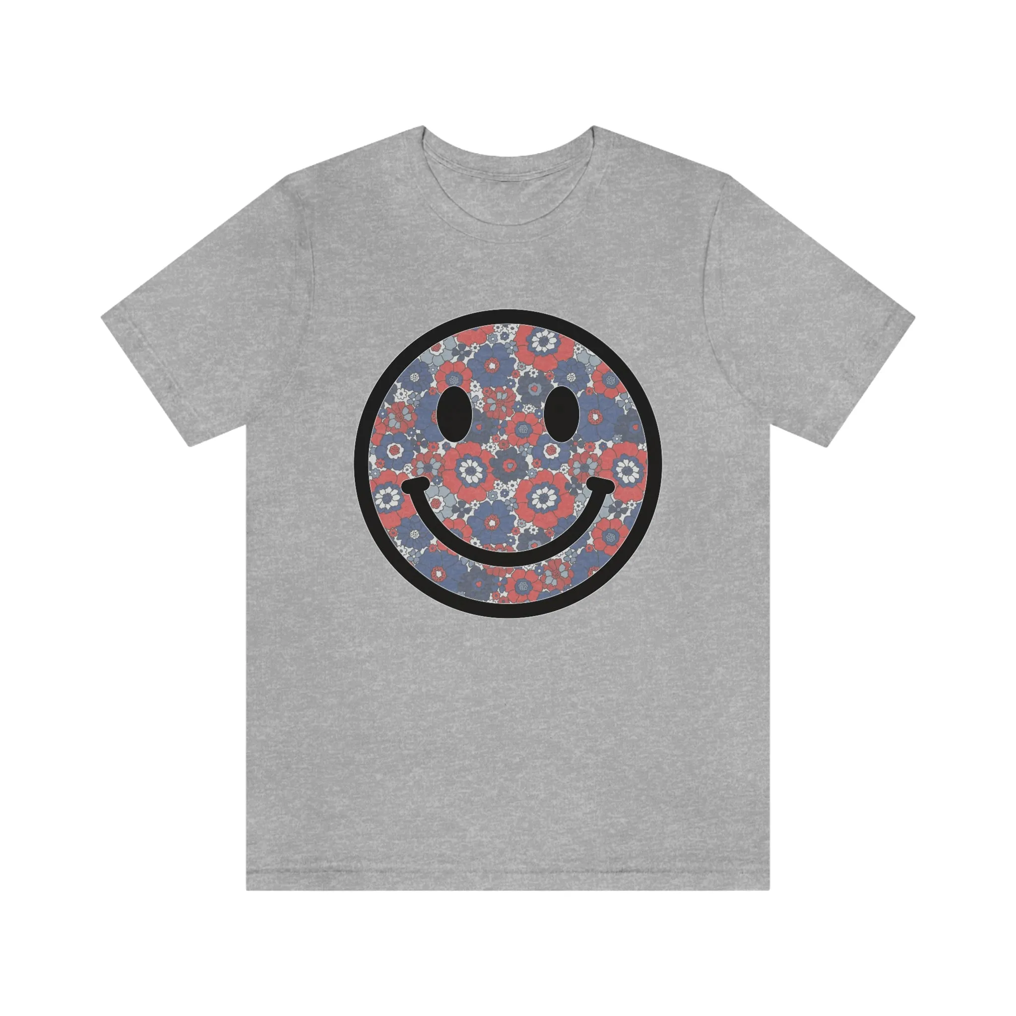 Fourth Of July Red White And Blue Floral Smiley Tee - Unisex Shirt