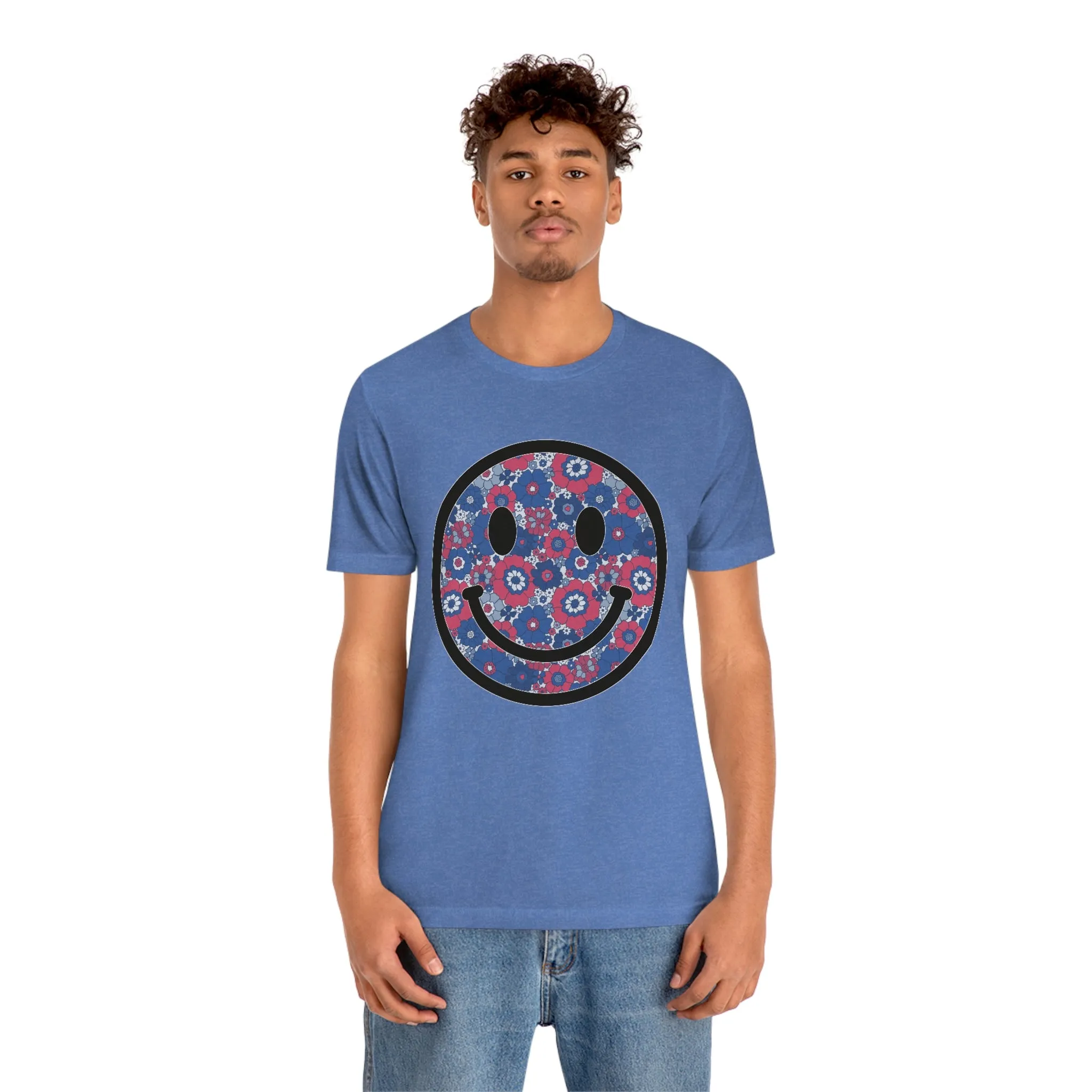 Fourth Of July Red White And Blue Floral Smiley Tee - Unisex Shirt