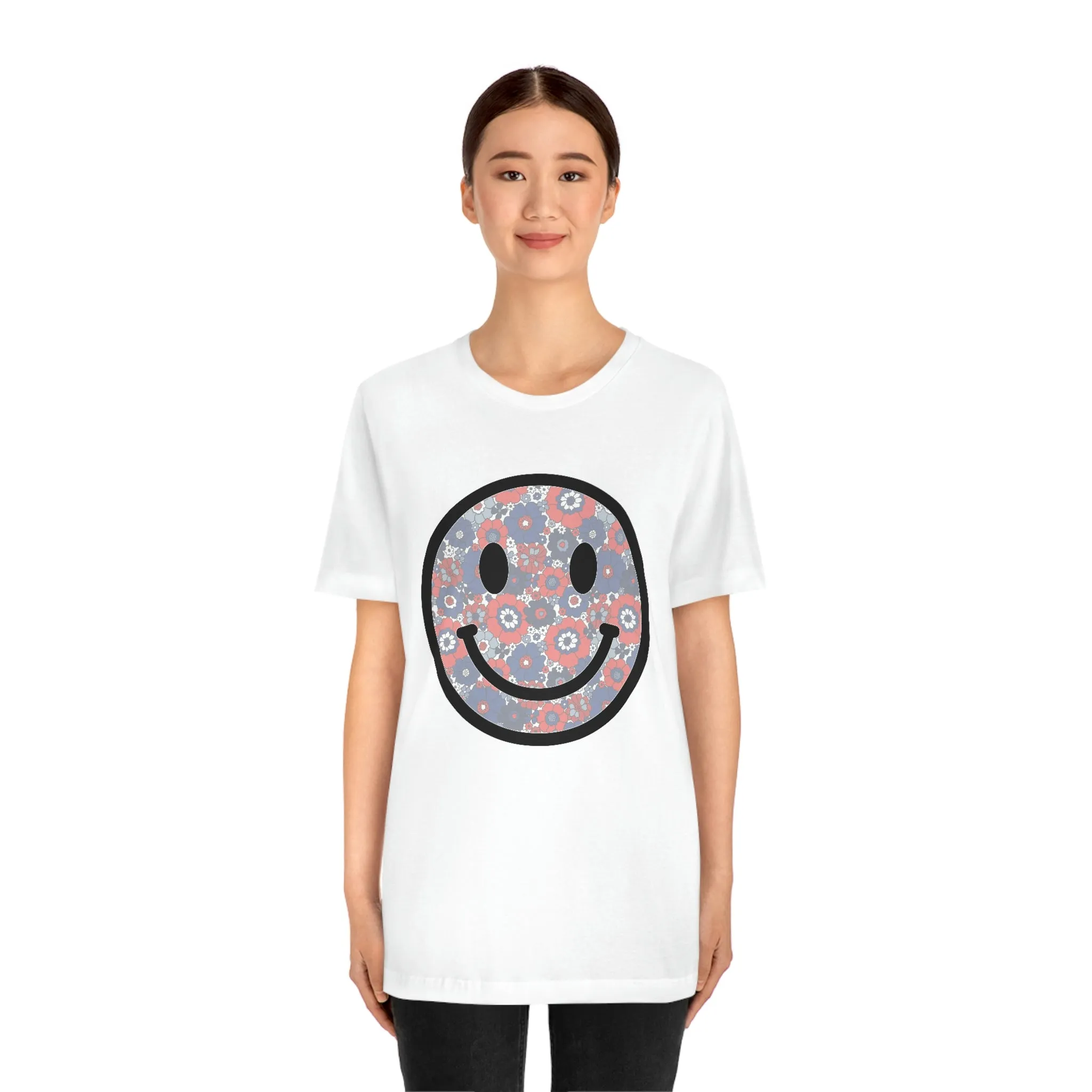 Fourth Of July Red White And Blue Floral Smiley Tee - Unisex Shirt