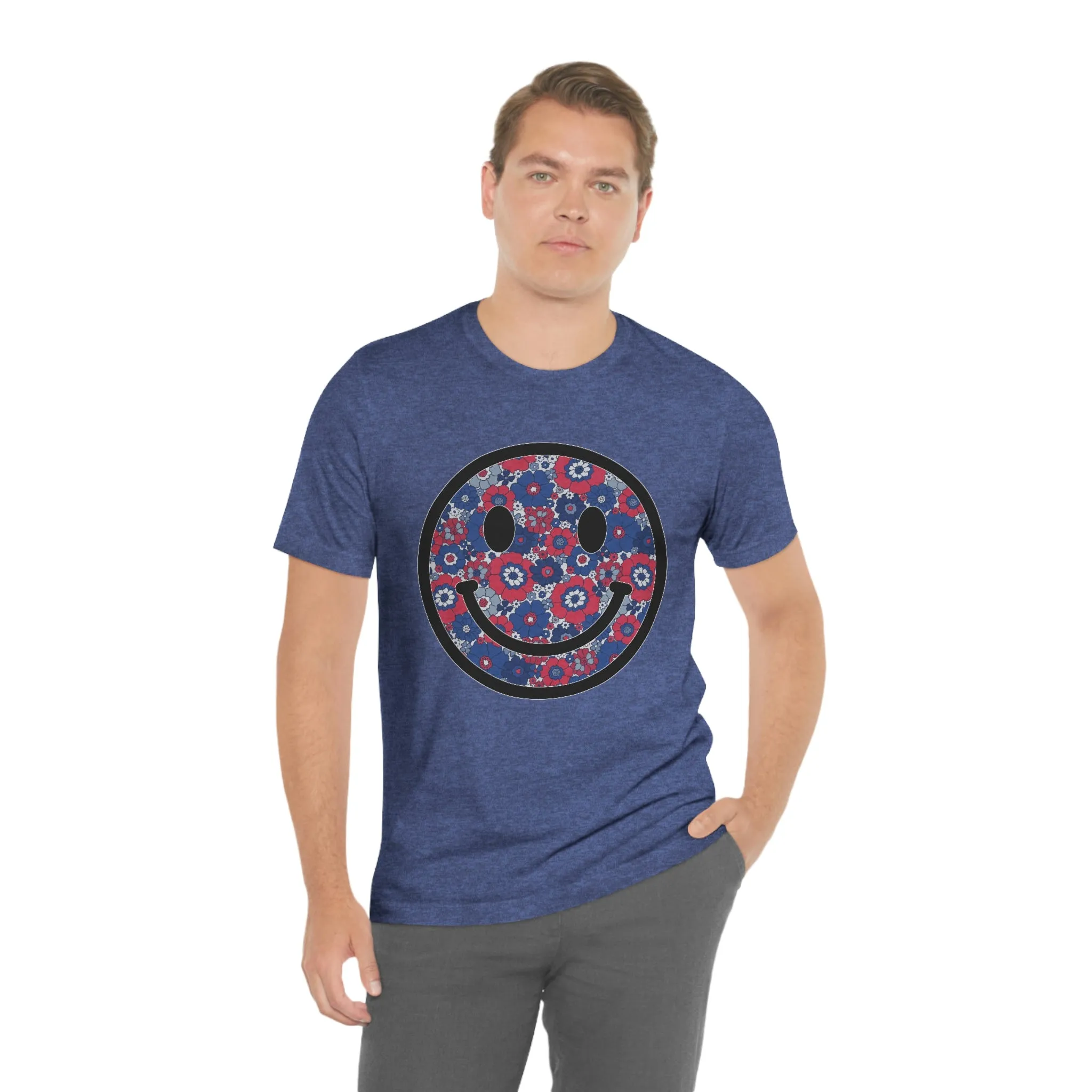 Fourth Of July Red White And Blue Floral Smiley Tee - Unisex Shirt