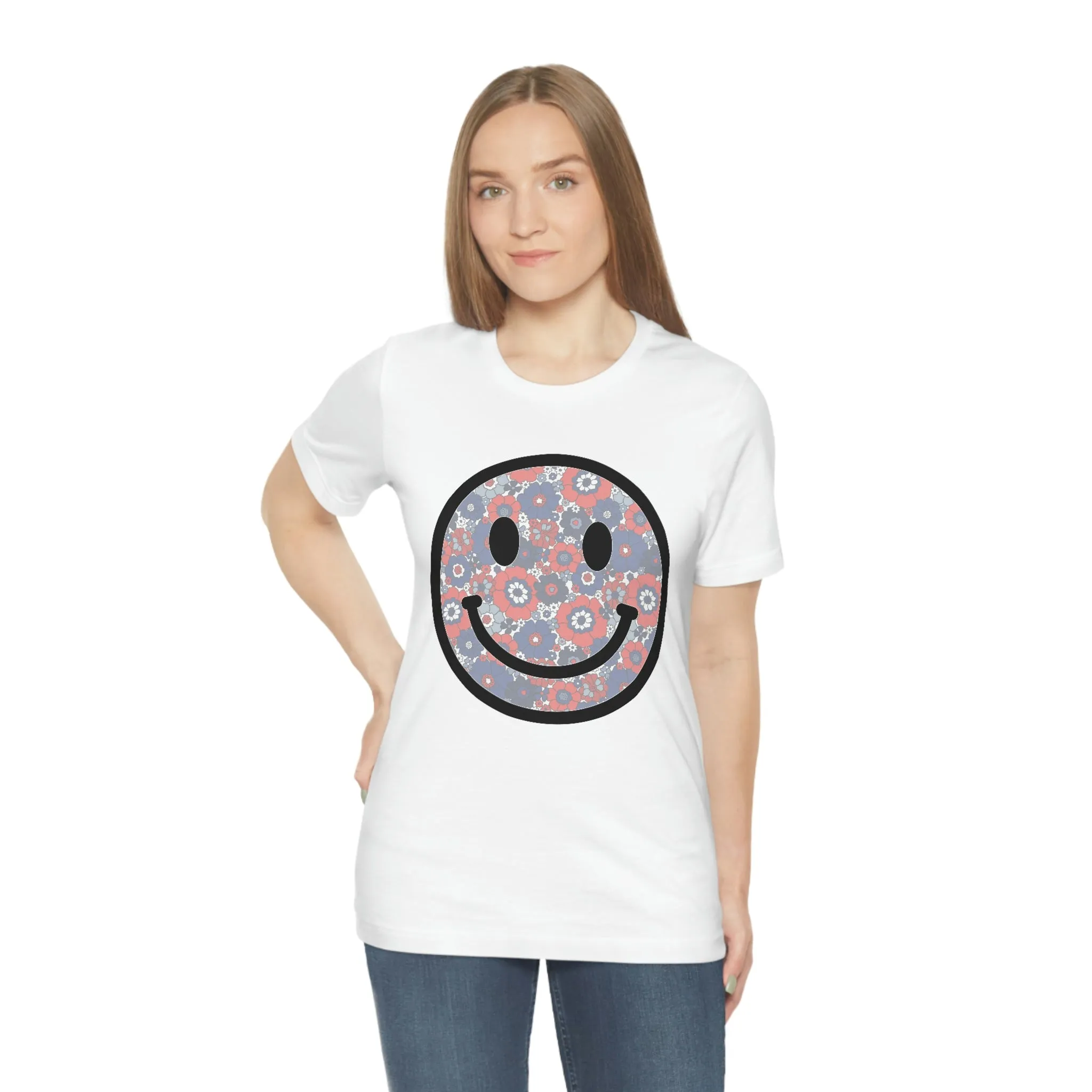 Fourth Of July Red White And Blue Floral Smiley Tee - Unisex Shirt