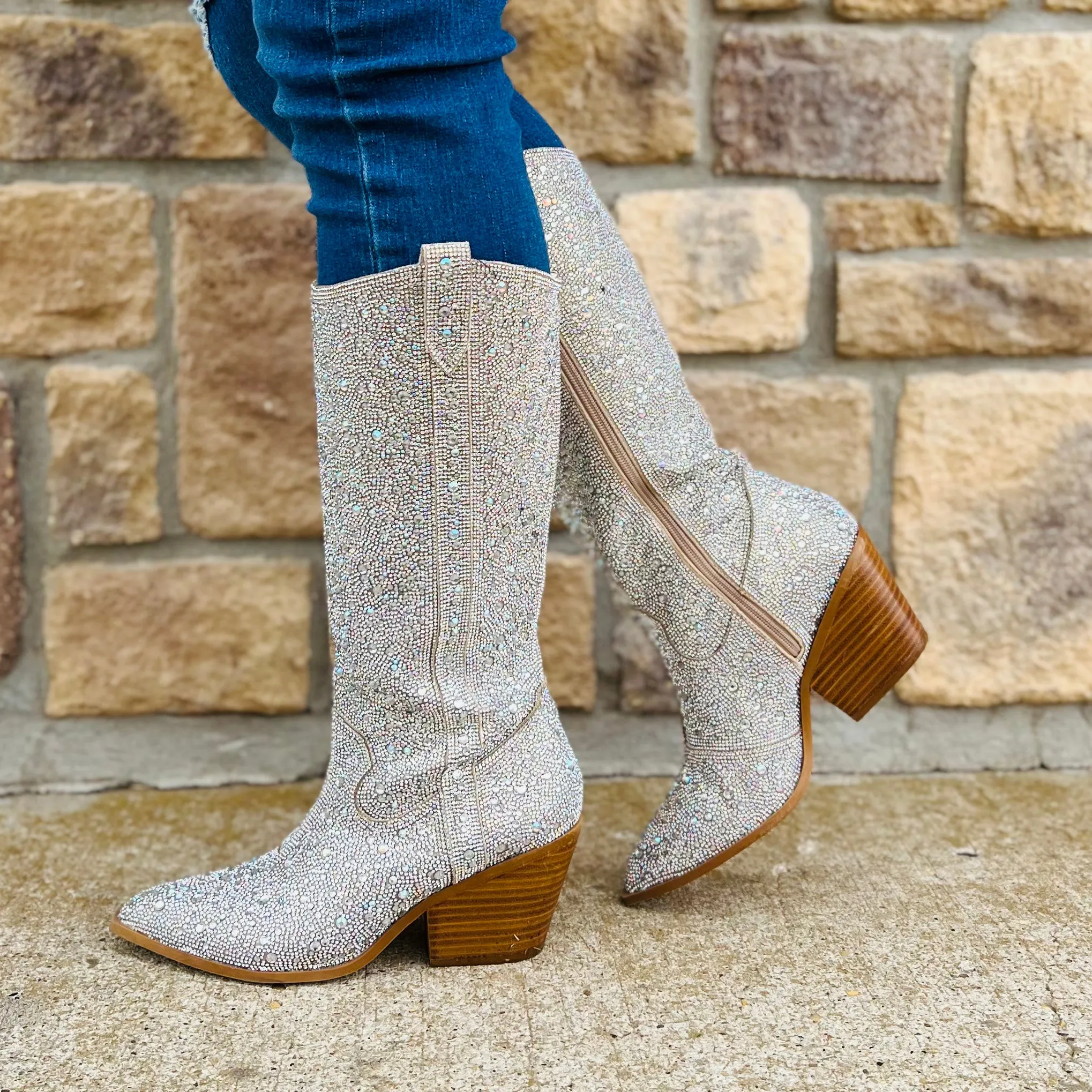 Glitz & Glam Silver Rhinestone Boots