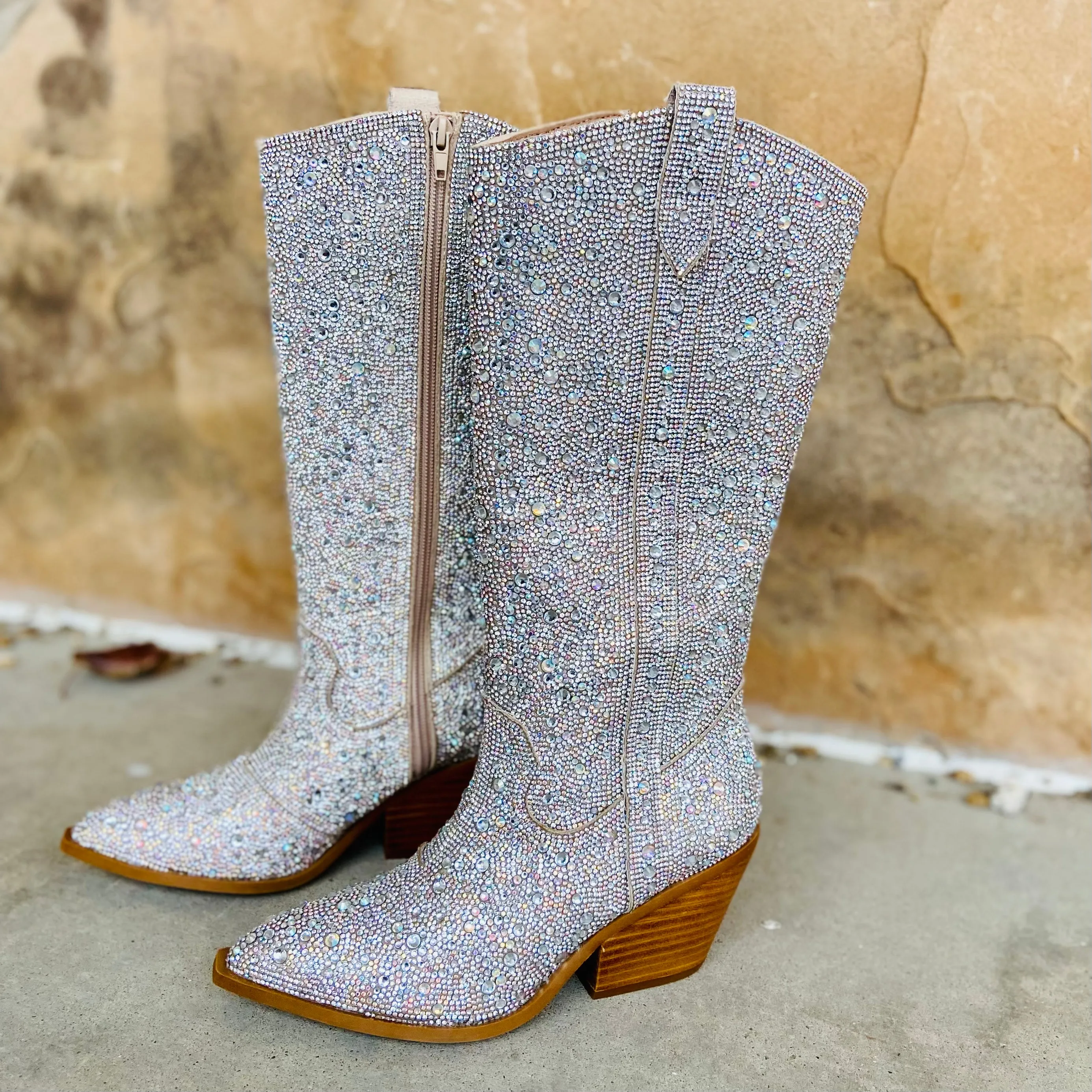 Glitz & Glam Silver Rhinestone Boots