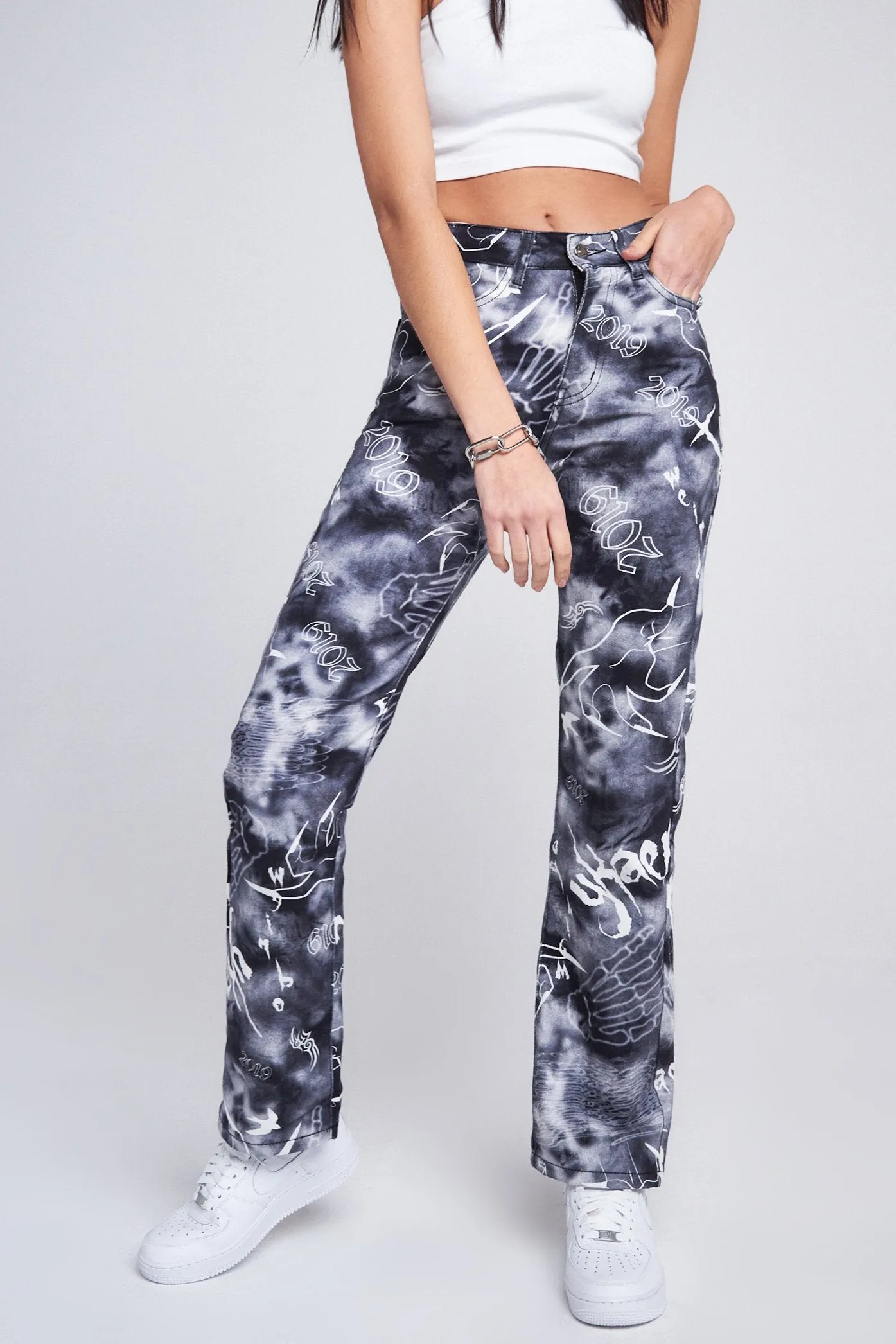 Gothic Print Boyfriend Fit Jeans