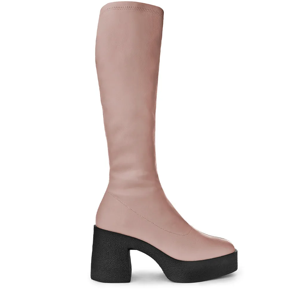 Izumi Pastel Rose Stretch Leather Chunky Boots