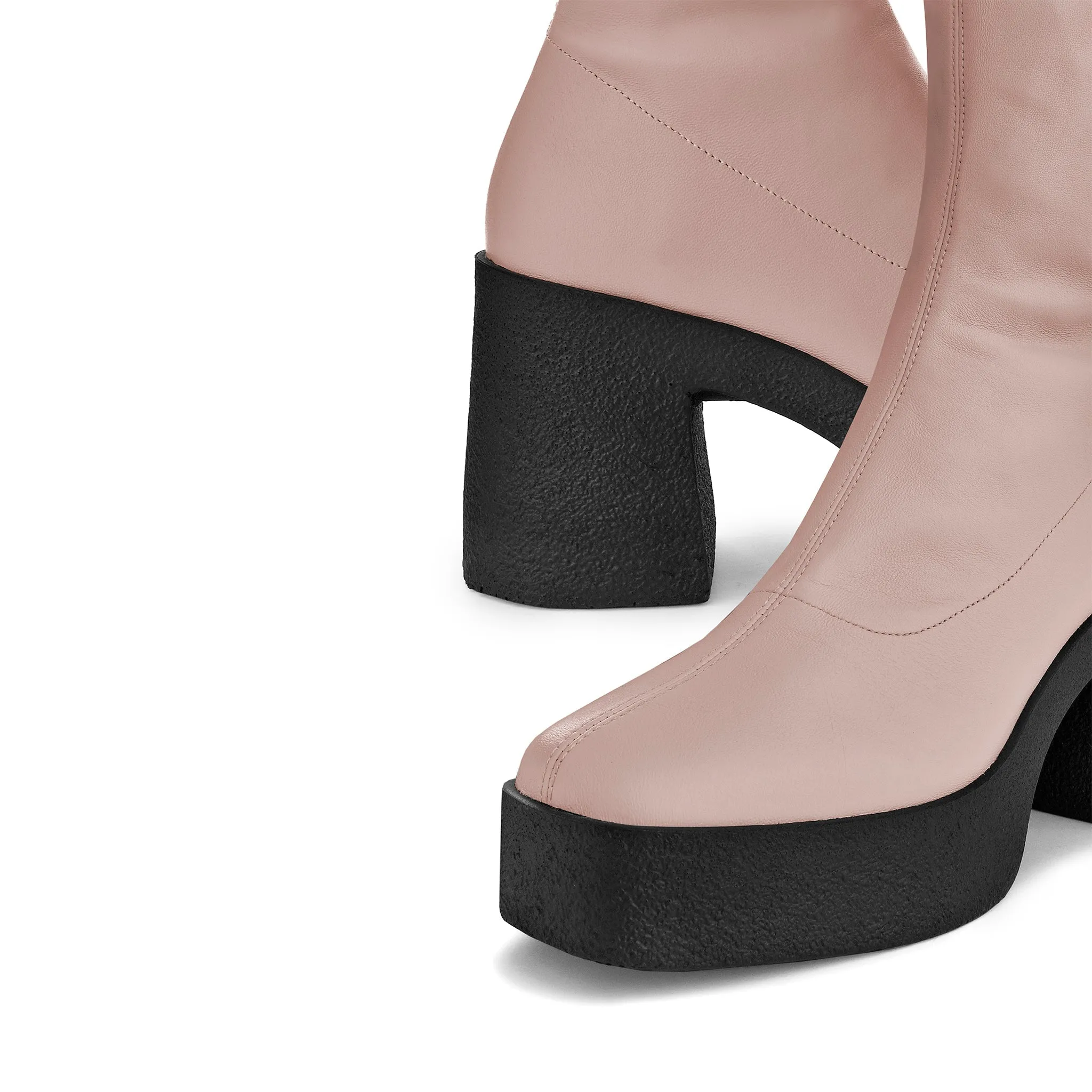 Izumi Pastel Rose Stretch Leather Chunky Boots