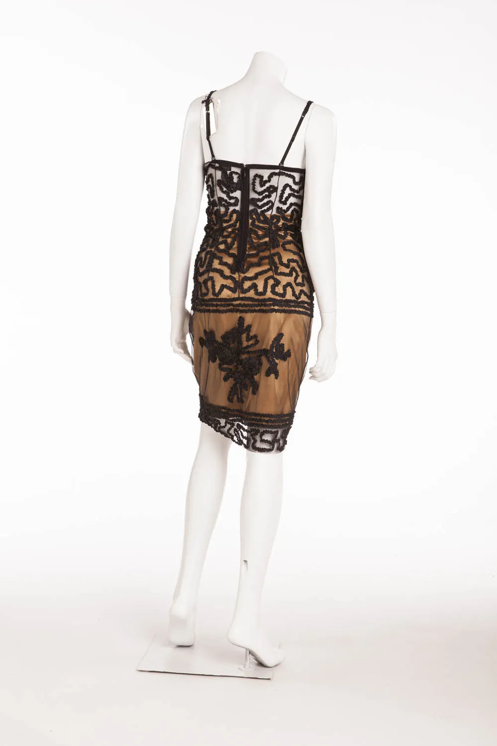 Jean Paul Gaultier for La Perla - BN Nude   Black  Rubans  Deep Plunge Dress - IT 42