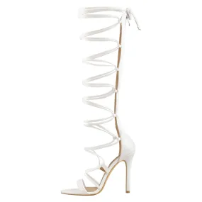 Lace-up Round Toe Strappy Zipper Stiletto Sandals