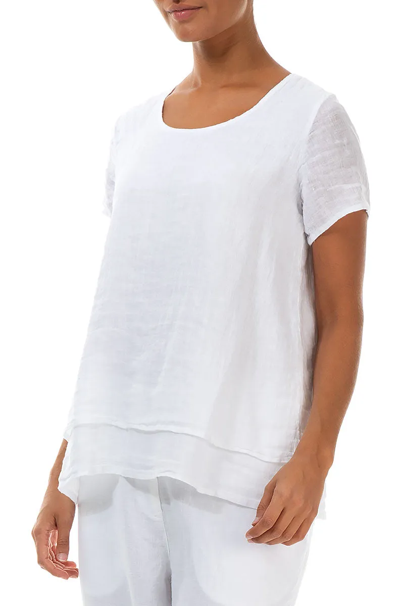 Layered White Gauze Linen Blouse