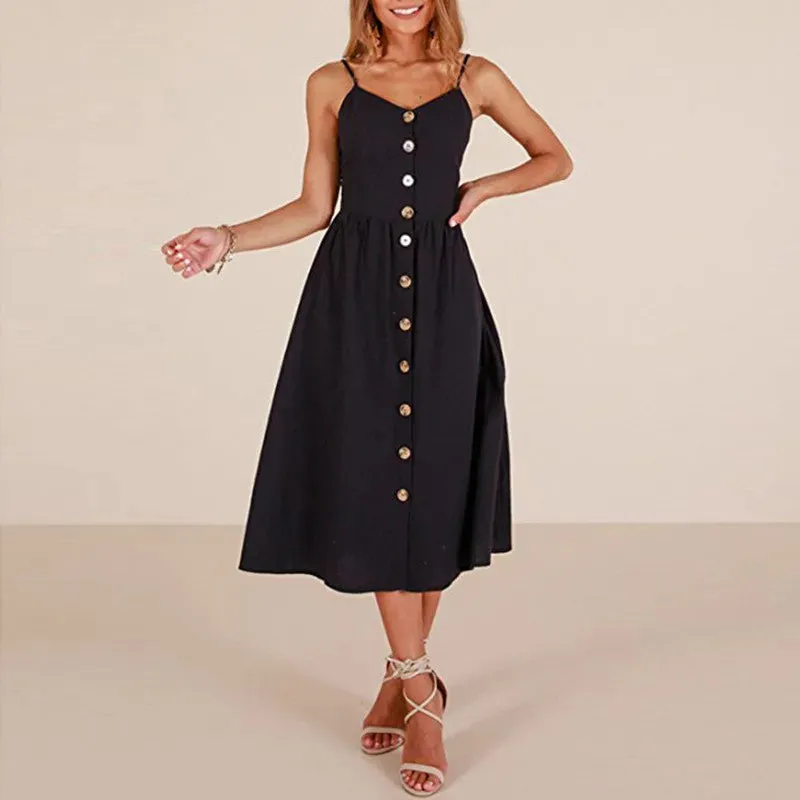 Leisure Fashionable Solid Sexy High Backless Elegant Midi Dresses