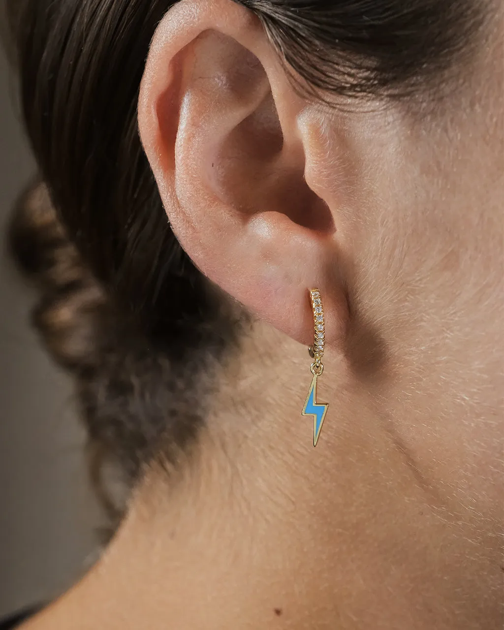 Lightning Bolt Charm Hoop Earrings