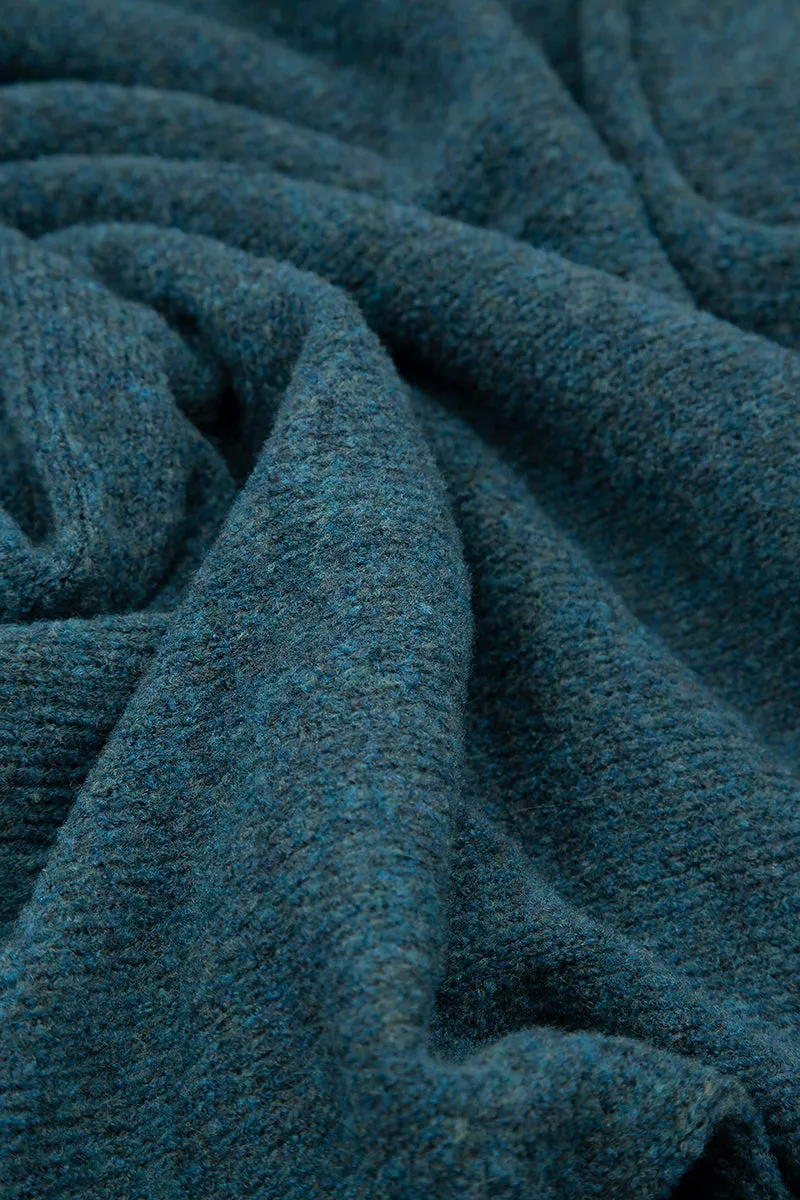 Longer Back Turtleneck Teal Wool Sweater