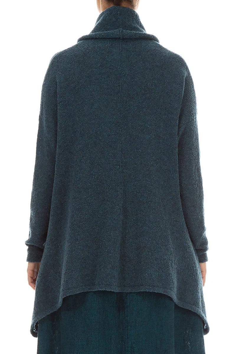 Longer Back Turtleneck Teal Wool Sweater