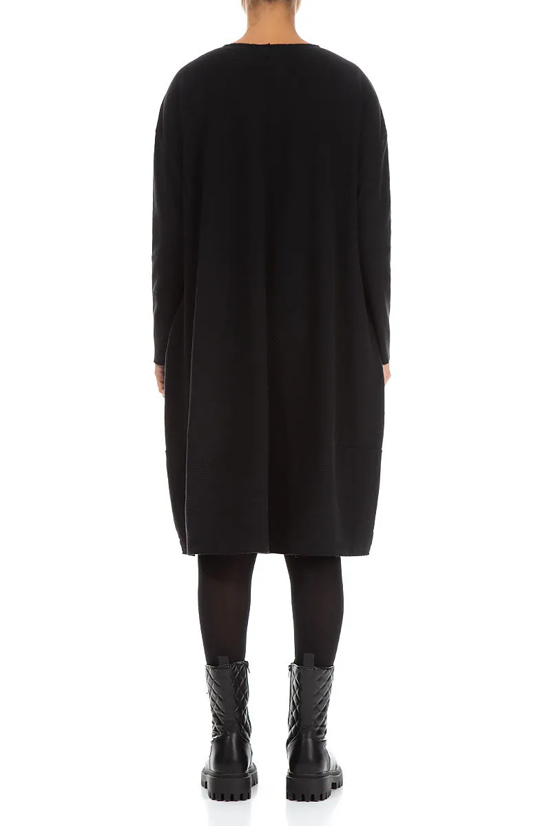 Loose Black Rib Cotton Wool Dress