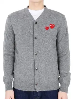 Men s Double Heart Waffen Cardigan Gray P1 N072 MED 271499 1065470