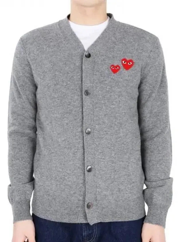 Men s Double Heart Waffen Cardigan Gray P1 N072 MED 271499 1065470