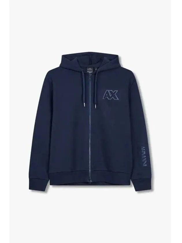 Men s embossed AX logo hooded zip up navy