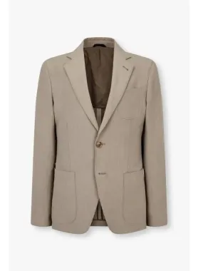 Men s no cheat lapel linen single jacket dark beige