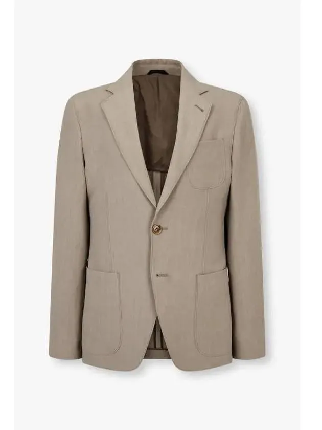 Men s no cheat lapel linen single jacket dark beige