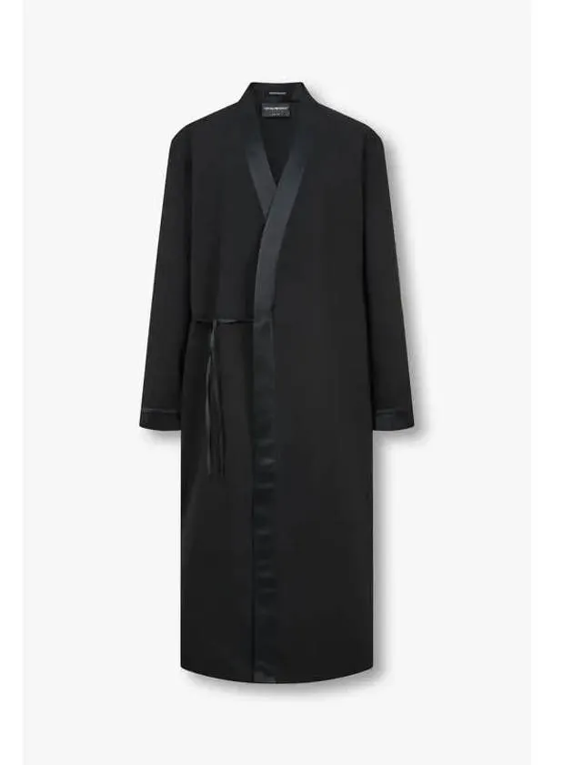 Men s Satin Trim Overwrap Coat Black