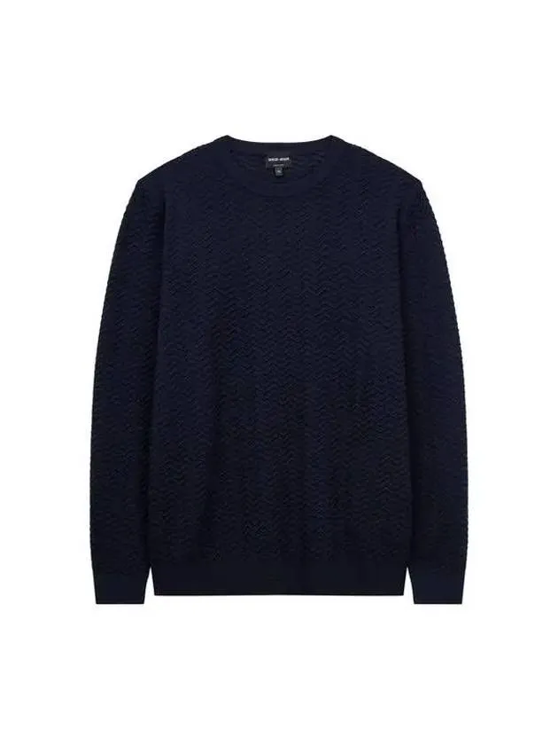 Men s Zigzag Pattern Wool Sweater Navy