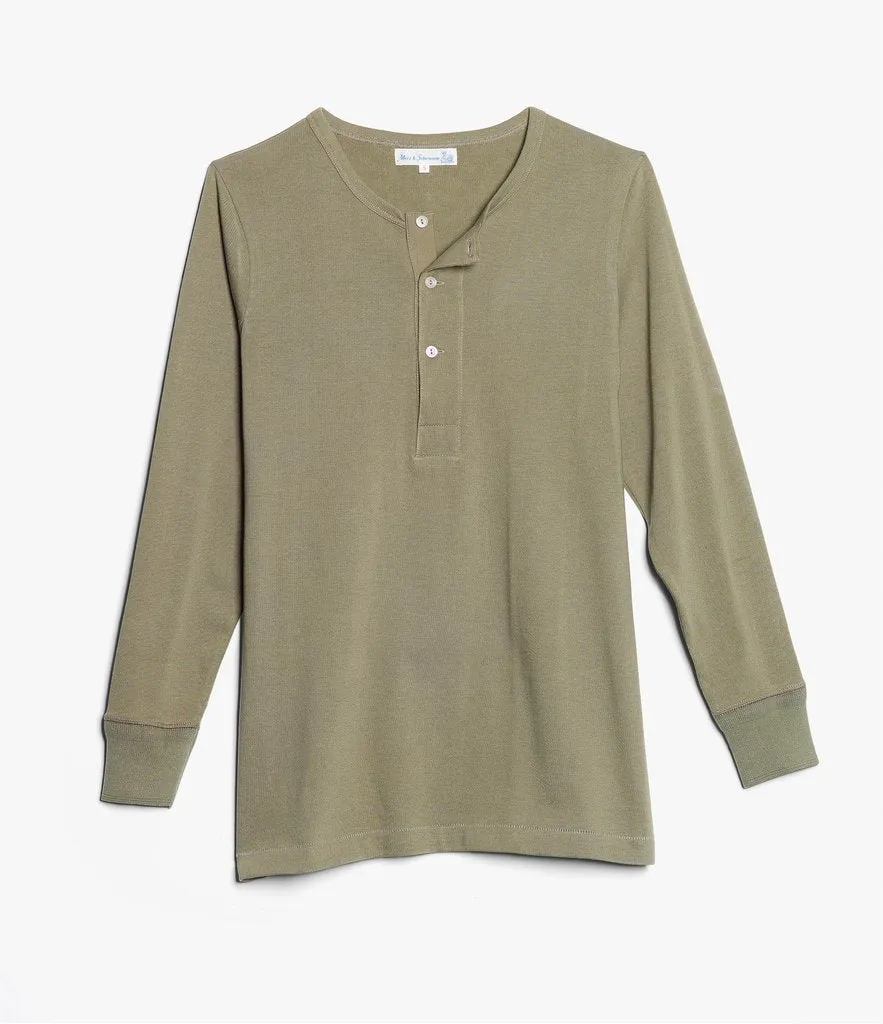 Merz b. Schwanen 206 Long Sleeve Henley - Army Green