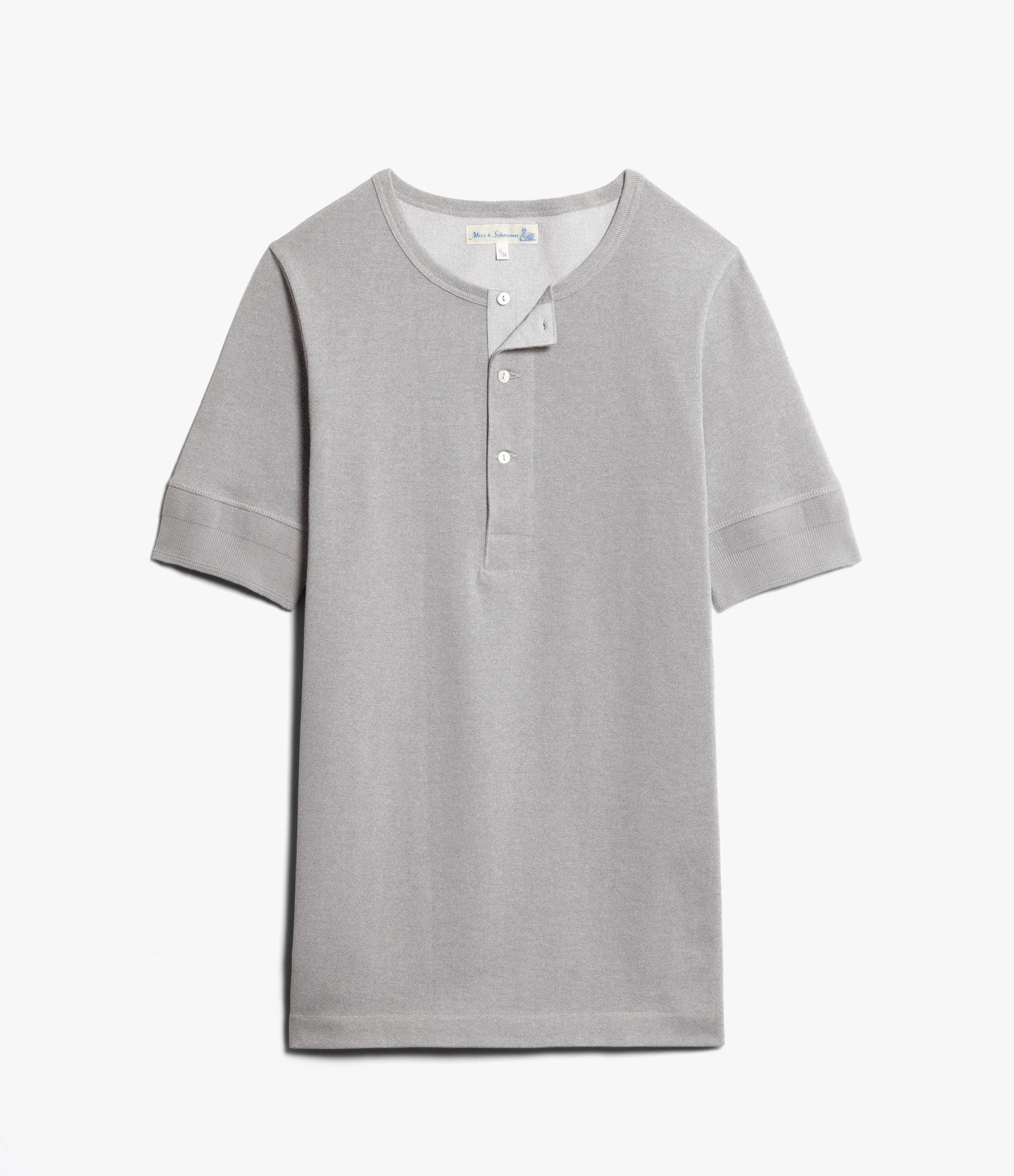 Merz b. Schwanen 207 Short Sleeve Henley - Grey Melange